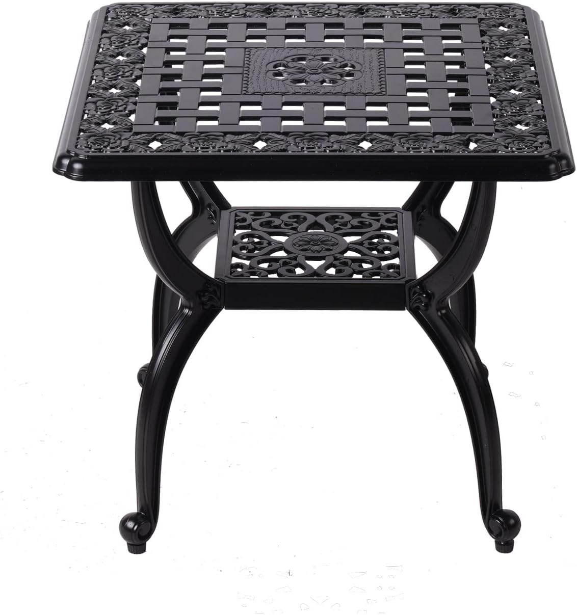 Cast Aluminum Outdoor Side Table,Small Patio Table,Outdoor Coffee Tables for Patio,Garden,Balcony, for All Weather (Black, Square)
