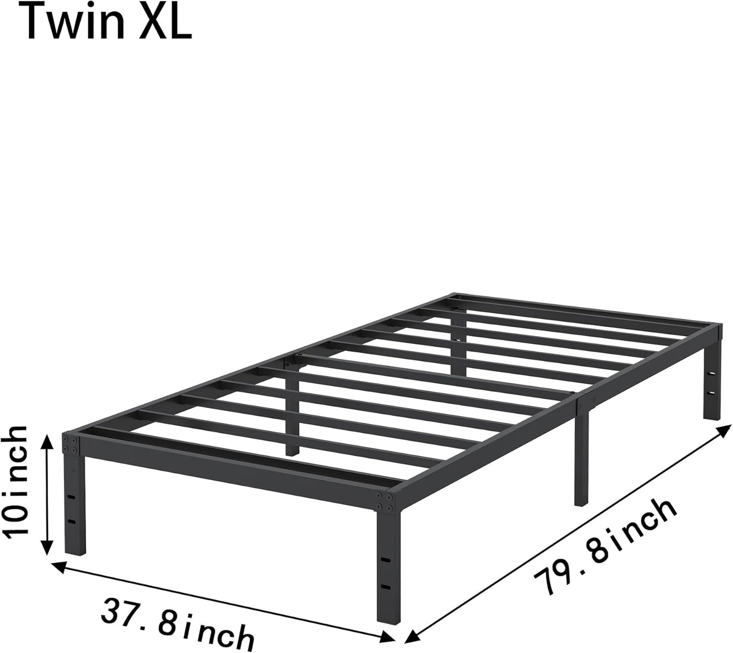 10 Inch XL Twin Bed Frames, Platform Metal Bed Frame Twin XL Size Heavy Duty Steel Slat Mattress Foundation, No Box Spring Needed, Easy Assembly, Noise-Free, Black