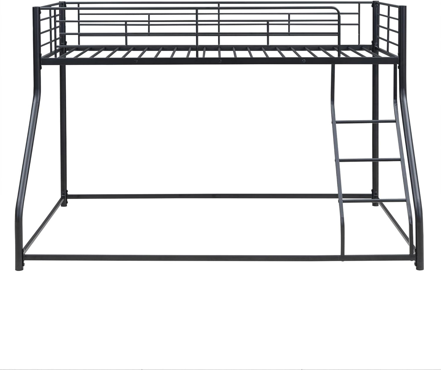 Twin XL Over Queen Metal Floor Bunk Bed with Sloping Stairs and Safety Guardrails for Bedroom,Guest Rooms, No Box Spring Needed, Simple to Assemble,Black