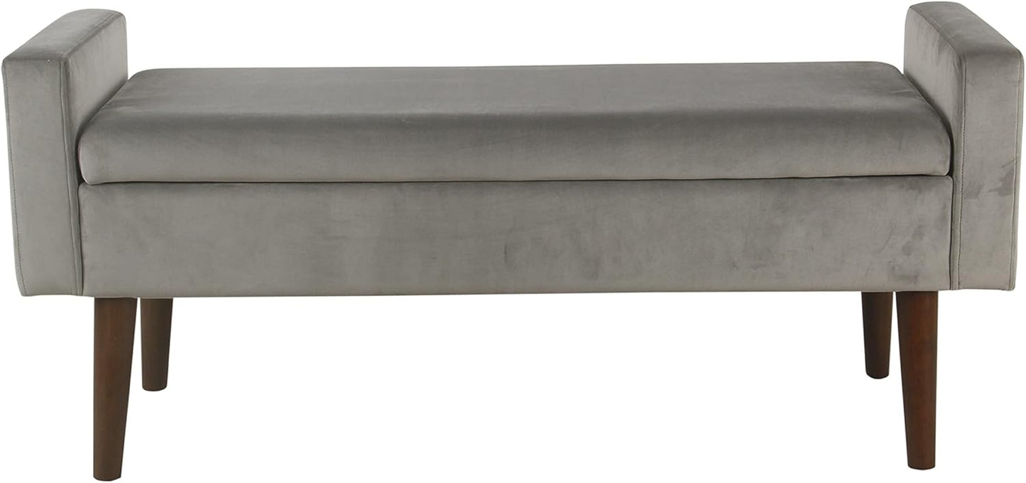 HomePop Home Decor | Upholstered Modern Velvet Storage Ottoman Bench | Ottoman Bench with Storage for Living Room & Bedroom | Decorative Home Furniture, Gray