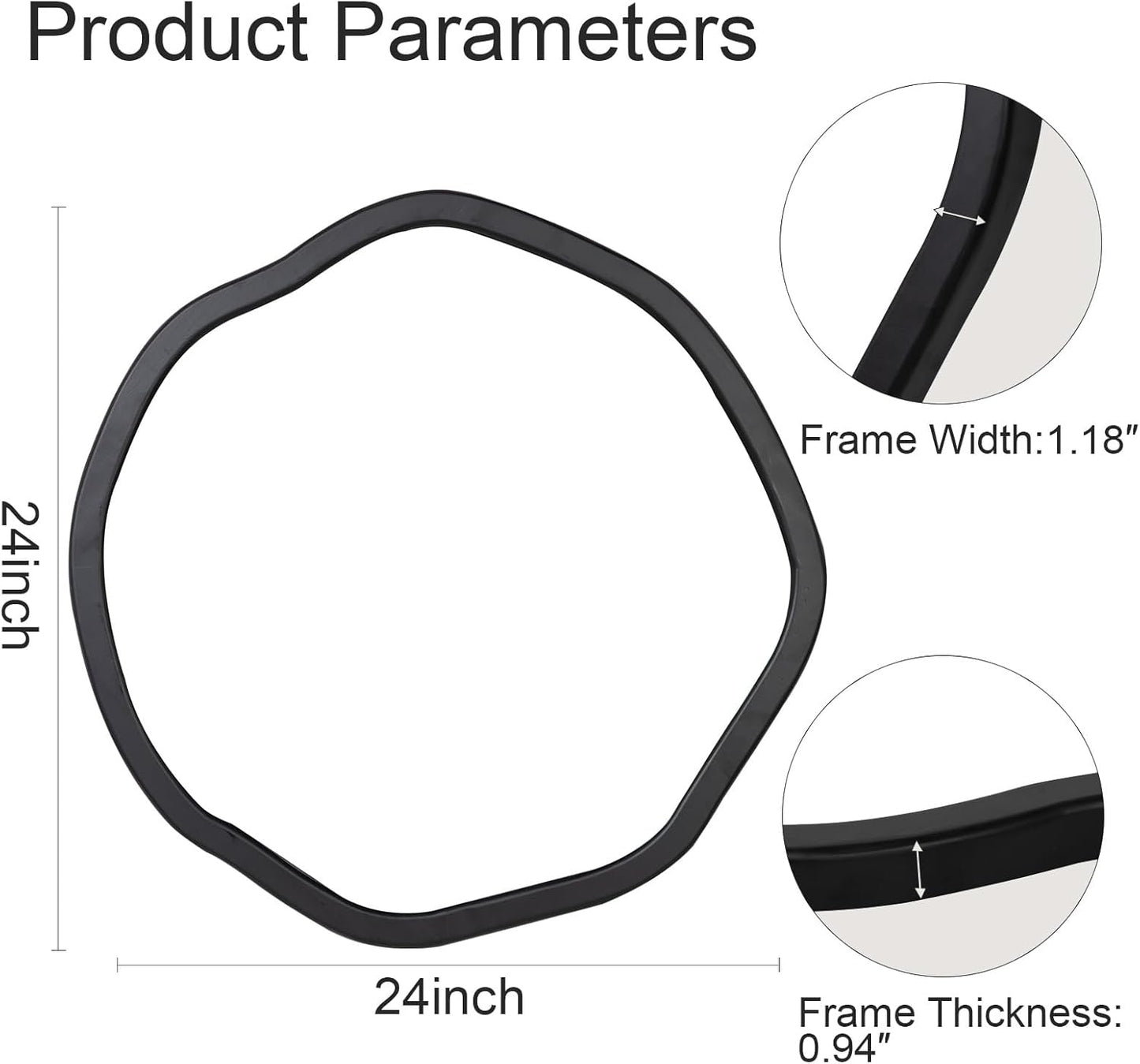 ULIKE Round Wood Mirror 24 Inch Circle Wall Mirror, Asymmetrical Bathroom Vanity Mirror with Wood Frame, Decorative Wall Mounted Mirror for Bedroom, Living Room, Entryway, Black