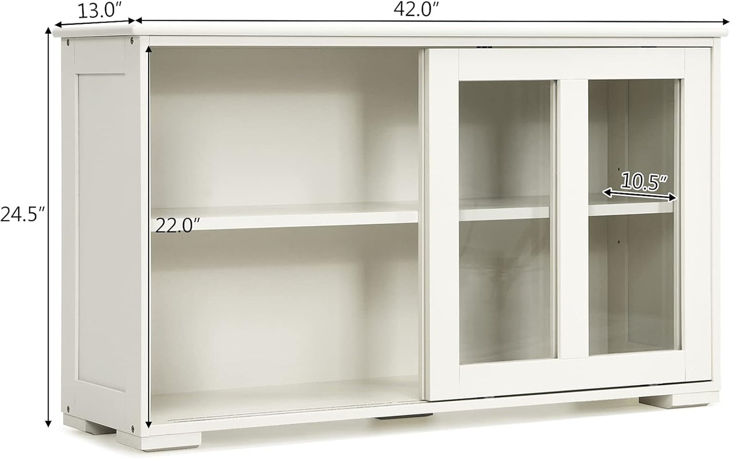 Costzon Sideboard Buffet Cabinet, Wooden Kitchen Storage Cabinet with Adjustable Shelf, Sliding Glass Doors, Accent Coffee Bar Cabinet Console Table for Living Room, Dining Room, Hallway (Cream White)