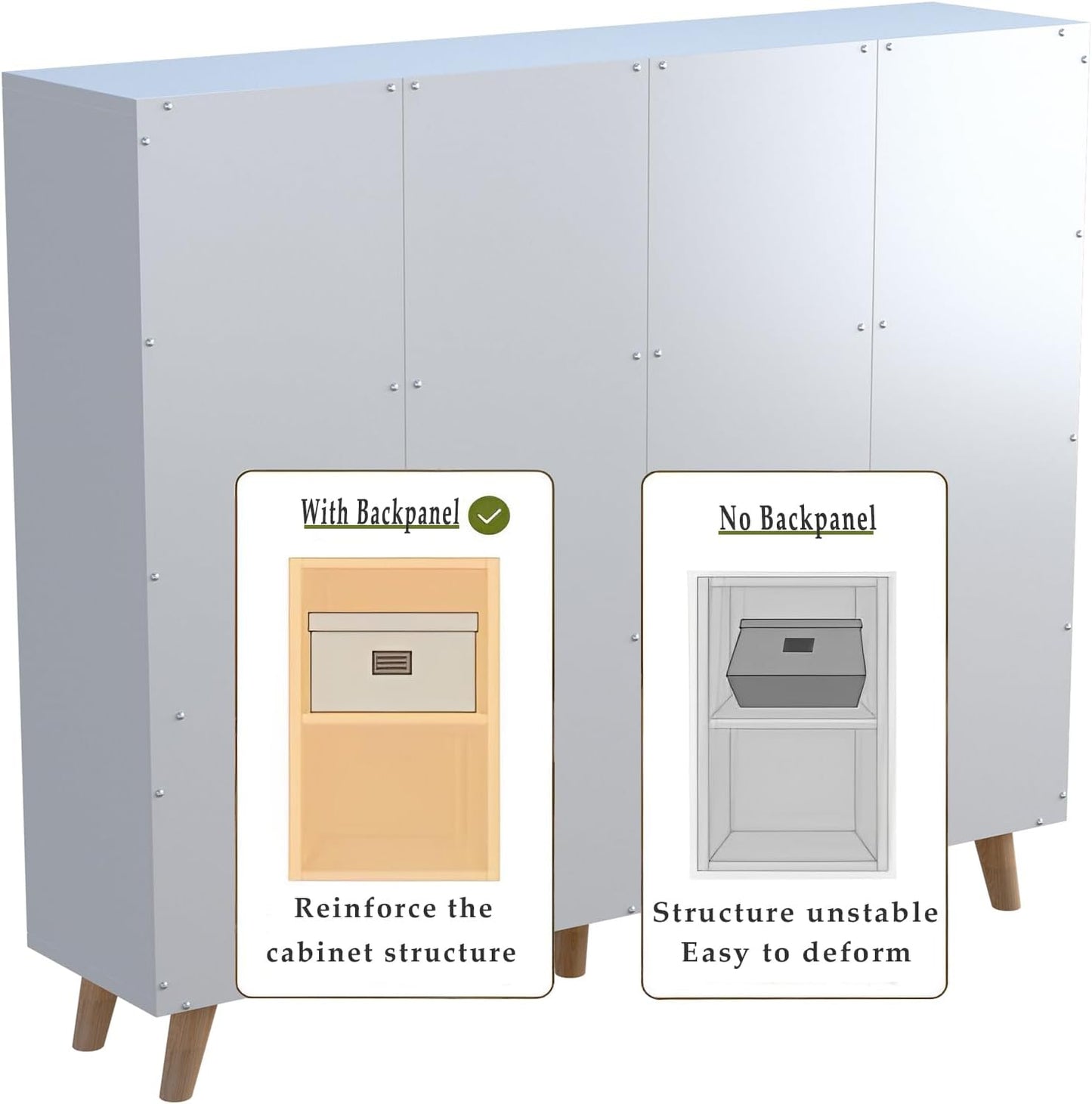 Cubby Shelf Bookcase with Doors - Wooden 11 Cube Floor Standing Open Bookshelf with Solid Wood Legs, 3-Tier Storage Cabinet, Warm White
