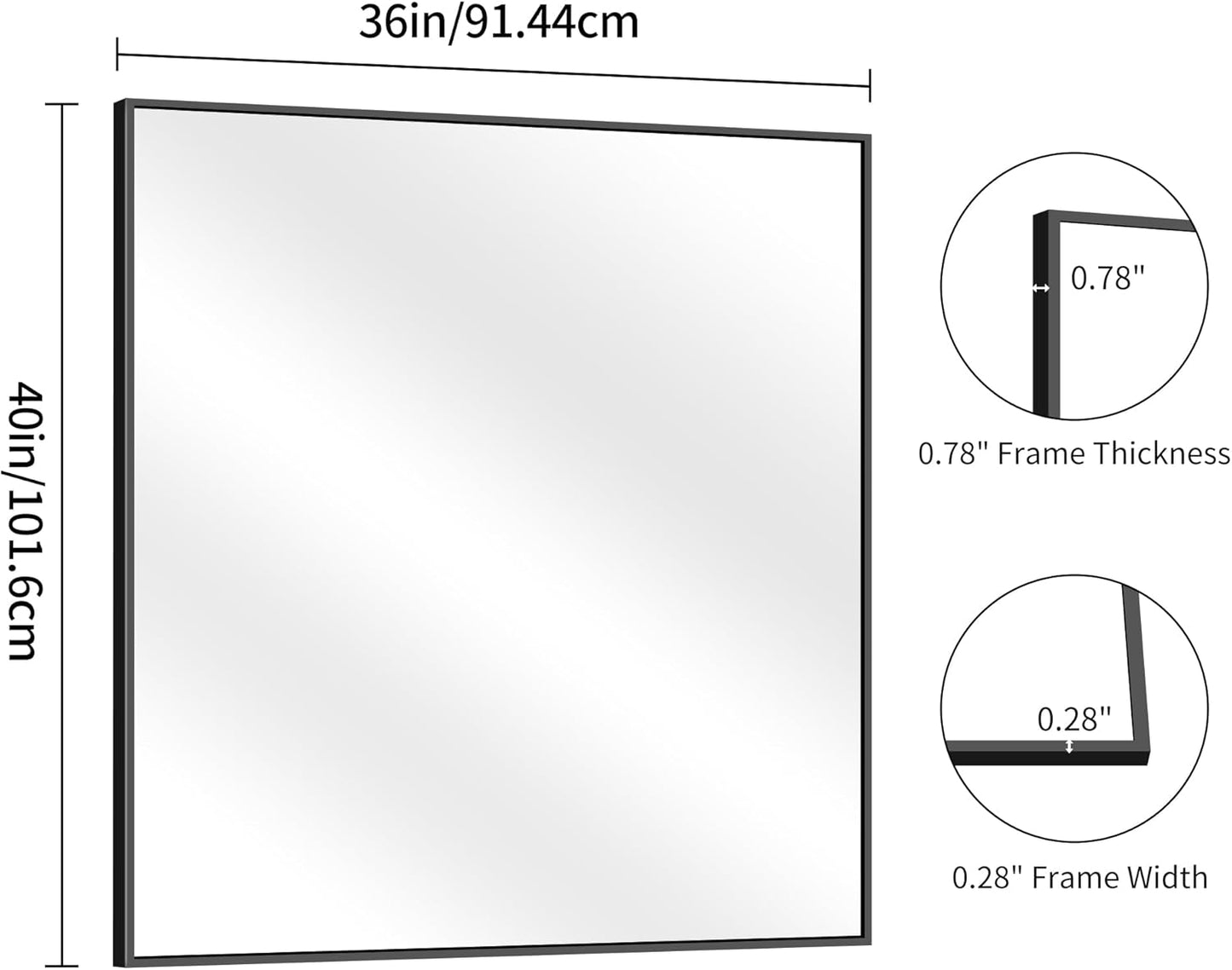 YIROMAN Bathroom Mirror for Wall 36"x40", Large Matte Black Bathroom Mirror with Aluminum Frame, Rectangular Vanity Mirror with Right Angles, Wall Mirror Hangs Horizontal or Vertical, Shatterproof