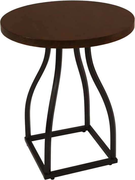 HomePop Lindsay Round Accent Table with Metal Base - Brown