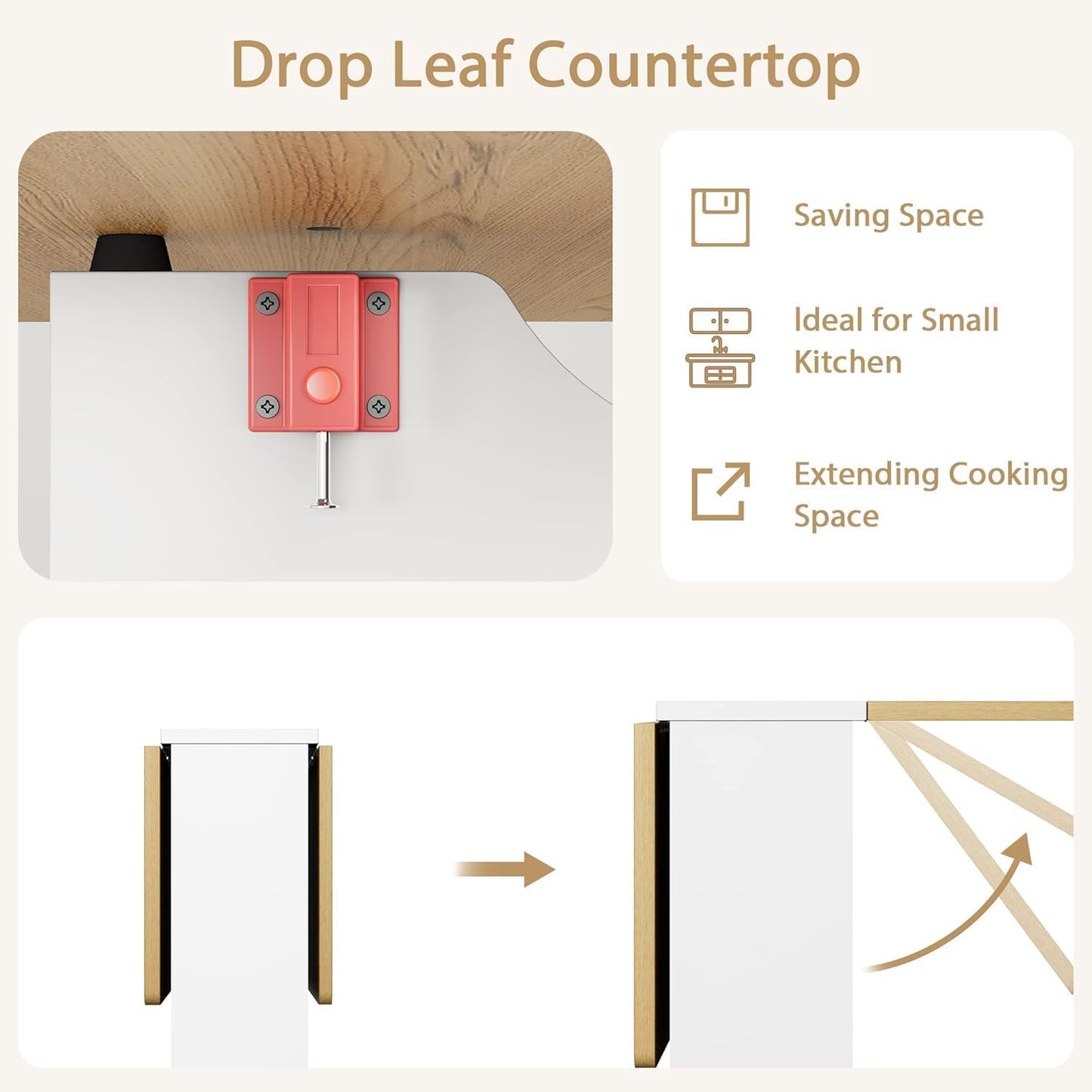 IDEALHOUSE Folding Dining Table, Drop Leaf Table with 6 Wheels and 2-Layer Storage Shelf, Space Saving Dining Table for Small Spaces (Natural Wood, 47.2" D x 23.6" W x 29.5" H)