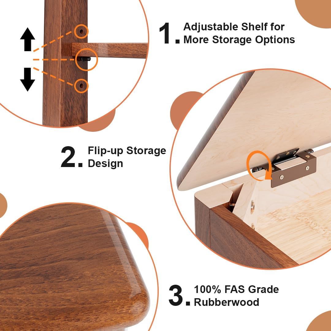 Shoe Storage Bench for Entryway - 4 Tier Shoe Rack for Front Door Entrance, Rubberwood Shoes Rack Height Adjustable, Entryway Bench with Shoes Storage for Any Room (Walnut, 39.4" W)