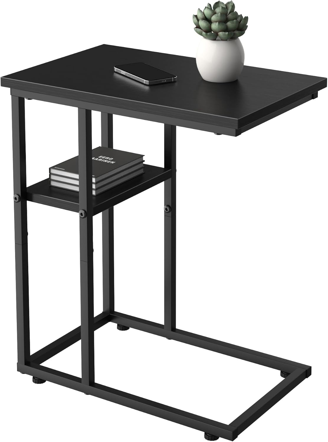 C Shaped End Table, Sturdy 2 Tier C Shaped Side Table for Couch Sofa Bedside Small Space, Couch Side Table for Living Room Bedroom, Easy to Assemble, Classic Black