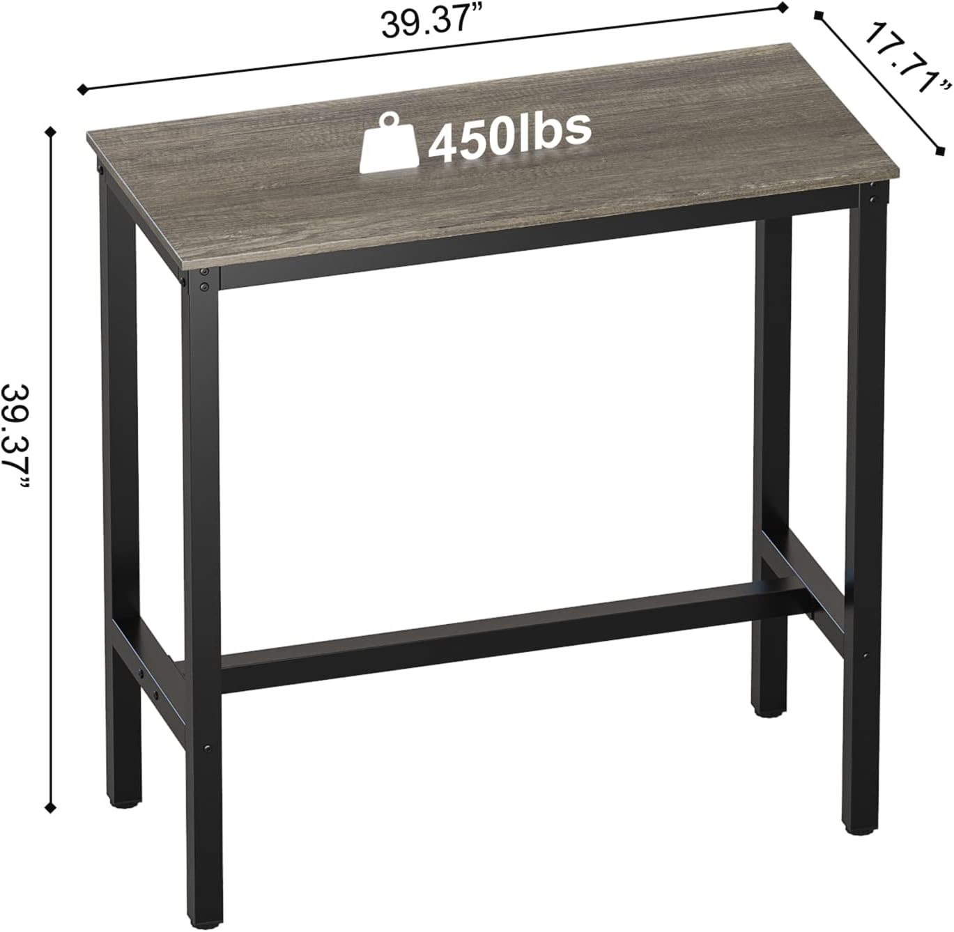 Teraves Bar Table, Bar Height Pub Table, Counter Height Table with Sturdy Metal Frame, Rectangular High Top Table for Kitchen & Dining, Living Room (39.37", Black Oak)