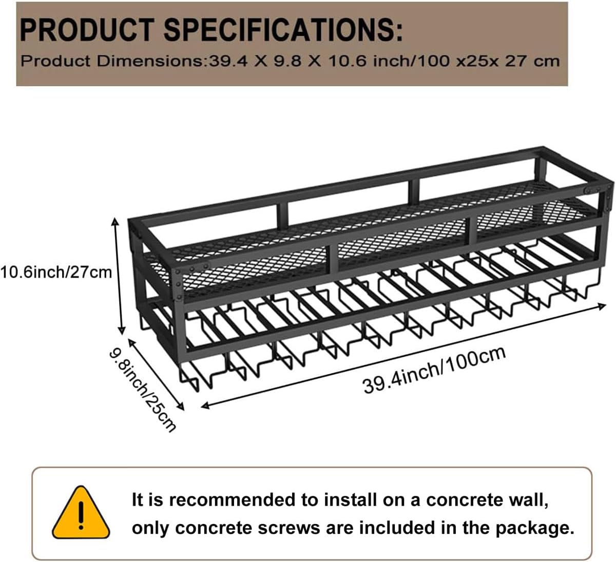 Pengfei LED Wine Rack Wall Mounted, Industrial Metal Wall Wine Shelf & Glass Holder, Large Floating Shelves Wine Bottle Storage Display Rack for Home Bar Dining Room Decor, Black