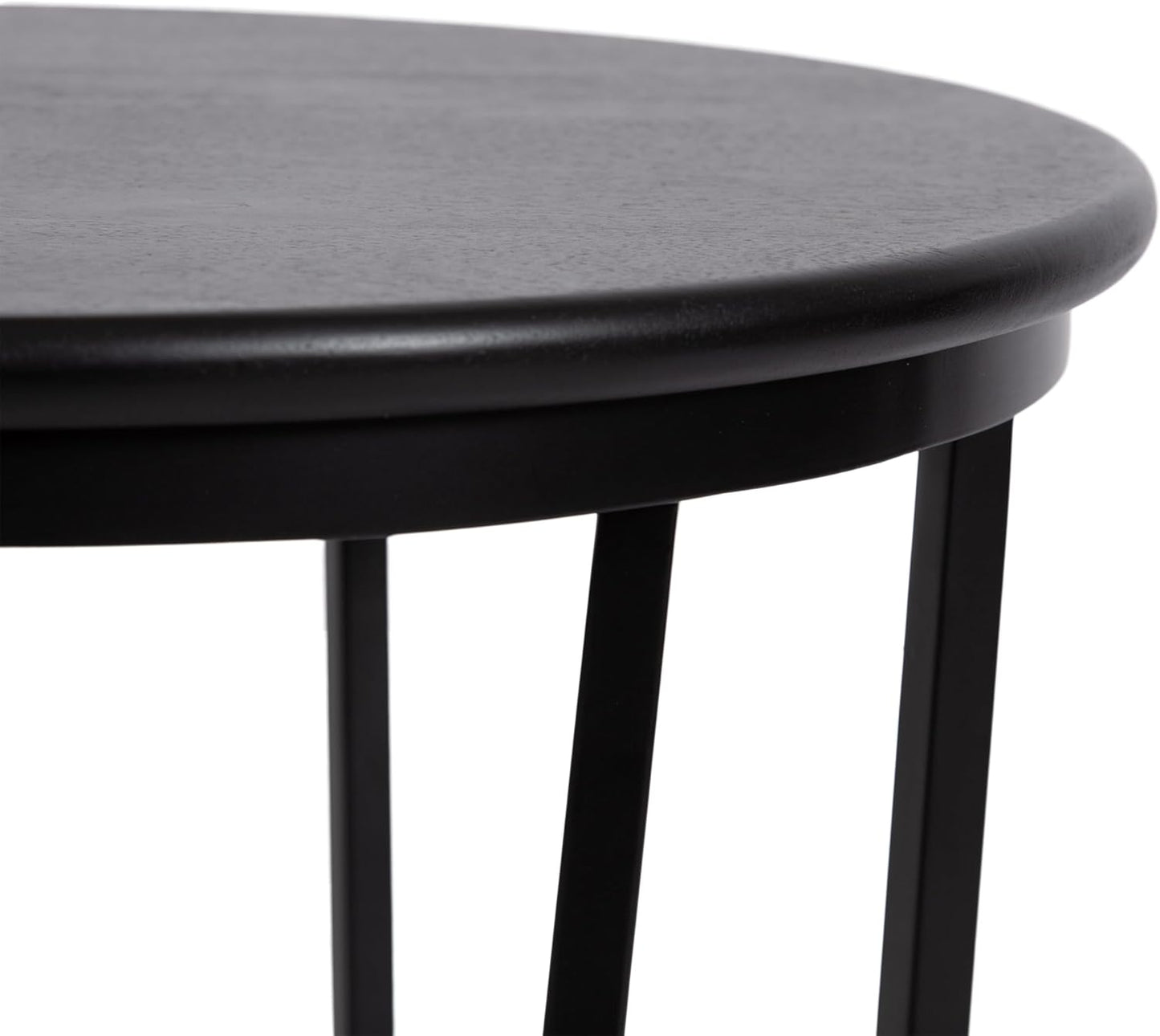 Kate and Laurel Solvay Round Metal and Wood Side Table; 16 x 16 x 24; Black; Modern Bedroom Nightstand Table with Solid Mango Wood Tabletop and Iron Base