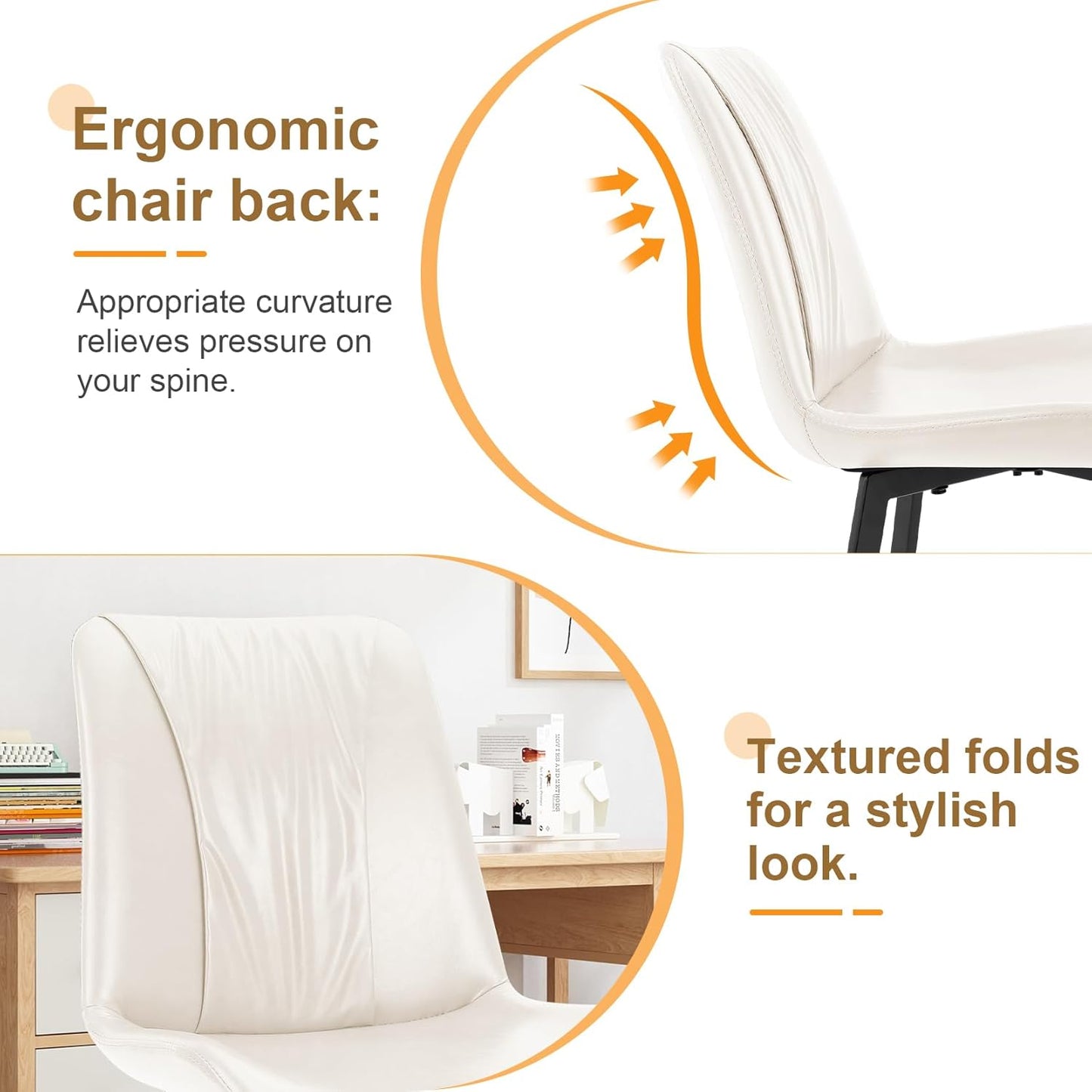 Upholstered Dining Chairs Set of 2, Modern Kitchen & Dining Room Chairs, Faux Leather, Sturdy Metal Legs, for Living Room, Cafe & Restaurant- White