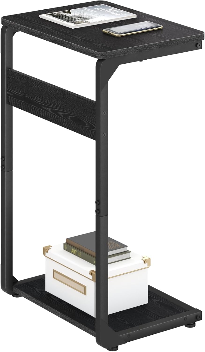 C-Shaped End Table, Small Side Table for Couch, Sofa TV Tray Table for Living Room, Bedroom, Bedside ET-YB-BKW1