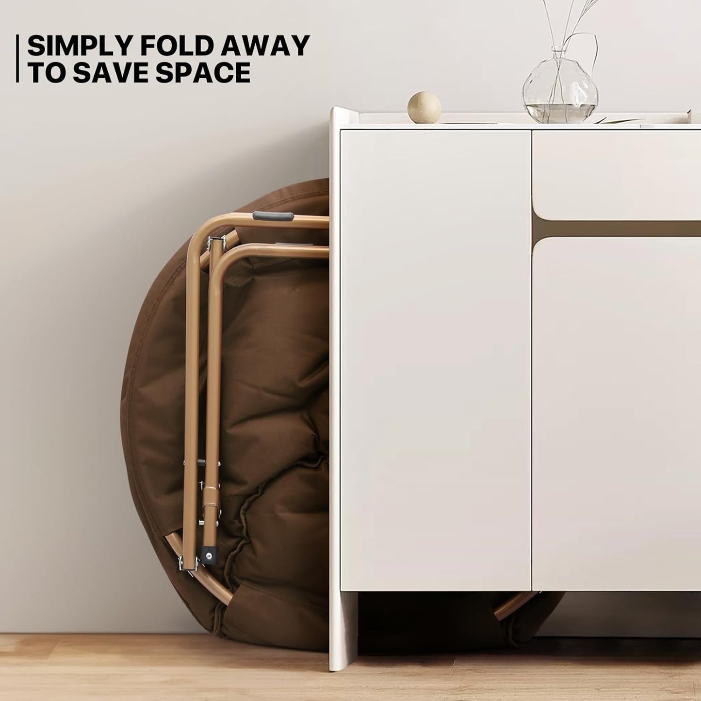 MoNiBloom Round Folding Faux Fur Saucer Chair for Bedroom Living Room Dorm Foldable Metal Frame Oversized Large Comfy Furry Padded Soft Cozy Moon Chair with Footrest Ottoman for Adults (Brown)