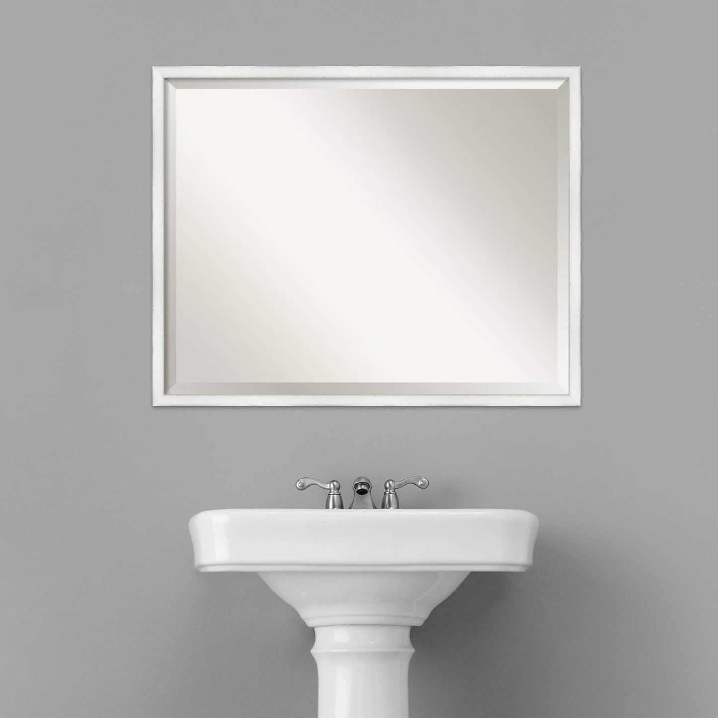 Amanti Art White Bathroom Mirror for Over Sink, 23x29 Breeze Distressed White Rectangle Vanity Mirror, Large Country Rustic Wood Frame, Hangs Horizonally and Vertically, Bathroom Wall Decor, Beveled