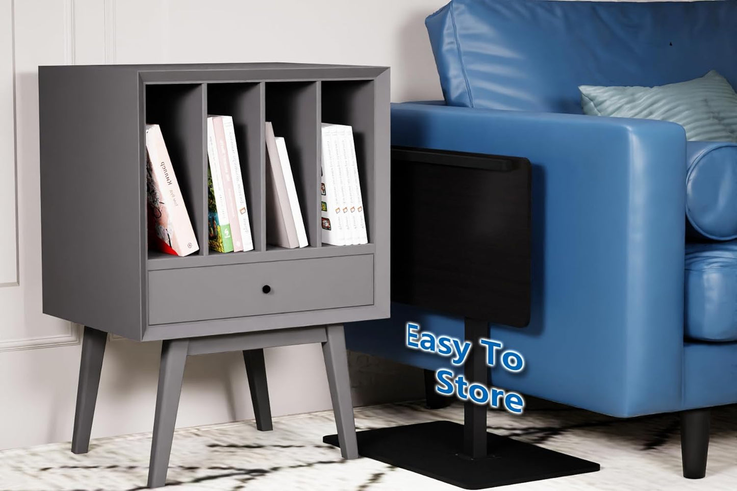 C Shaped End Table,20" W x 14" L,17"-31" Adjustable Height,Swivel and Turnable Desktop,Foldable Side Table for Small Spaces,Black Walnut (Black, 19.7" x 13.8")