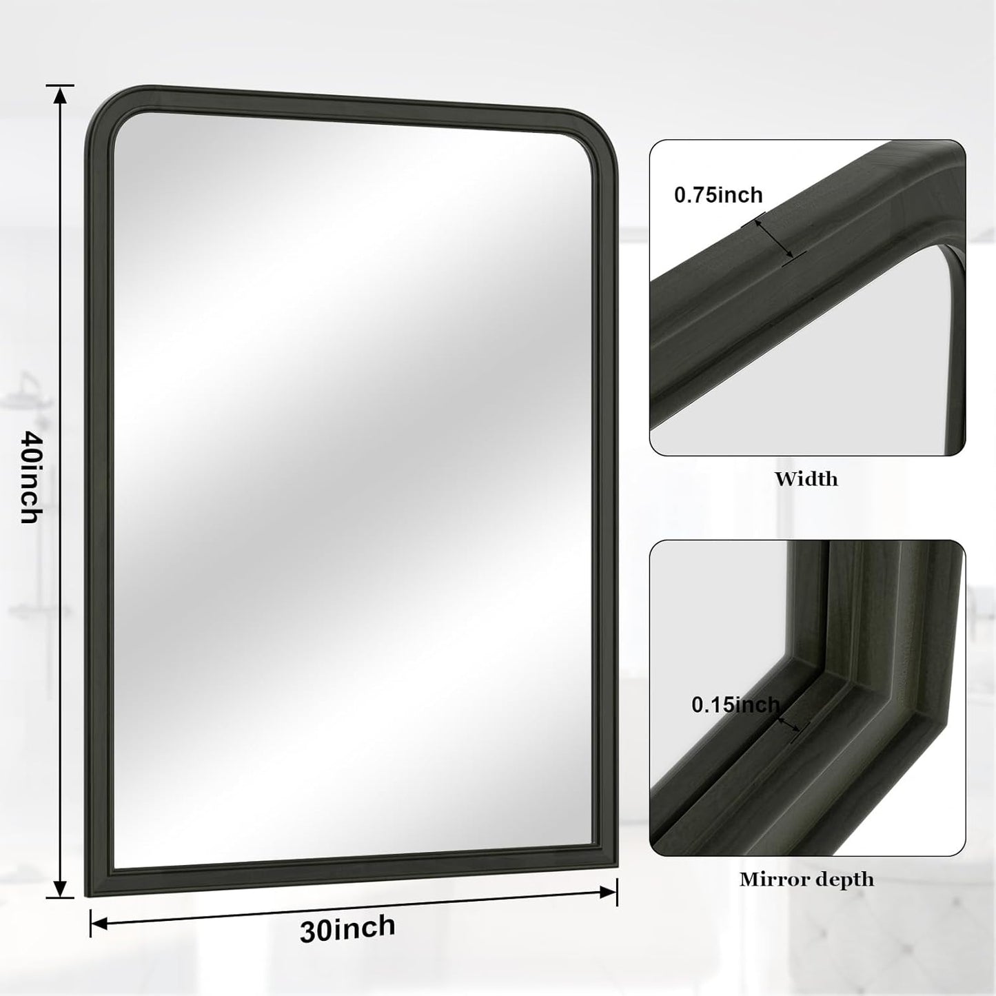 WallBeyond Black Wood Bathroom Mirrors for Wall Mounted, 30" x 40" Rustic Wood Frame Wall Mirrors Decorative for Living Room or Bedroom Vanity Mirror (Horizontal/Vertical Black)