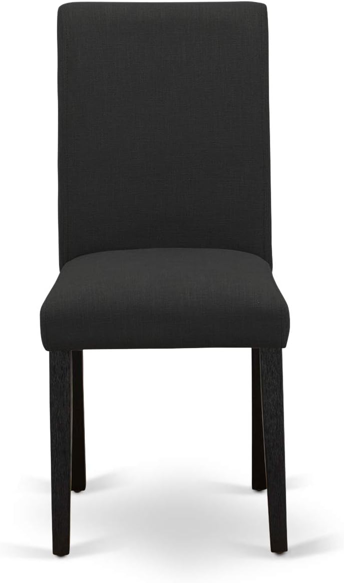 East West Furniture DMAB5-ABK-24 5 Piece Modern Dining Table Set Includes a Round Wooden Table with Dropleaf and 4 Black Color Linen Fabric Upholstered Chairs, 42x42 Inch, Wirebrushed Black
