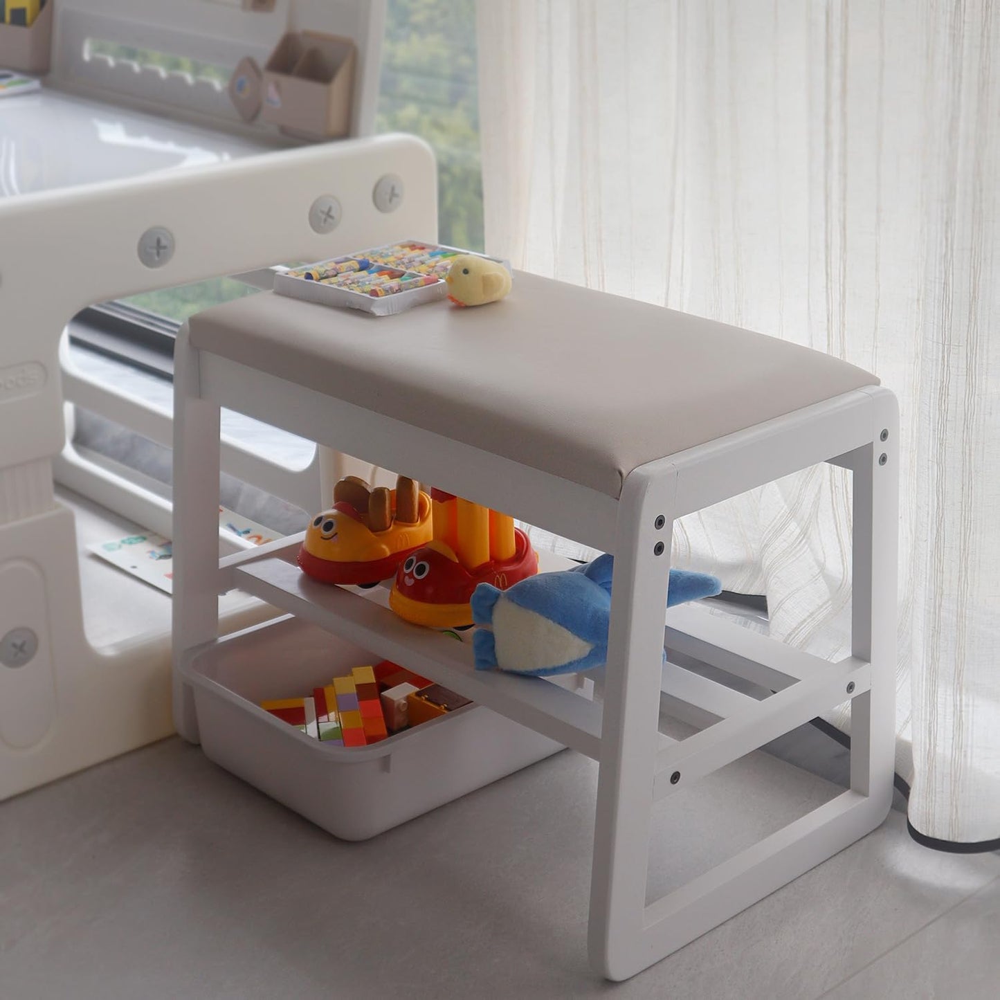 Solid Wood Shoe Rack, 2 Tier Shoe Storage Bench with Cushion Seat, 6 Pair Shoe Organizer for Entryway, Small, White, 24 Inch