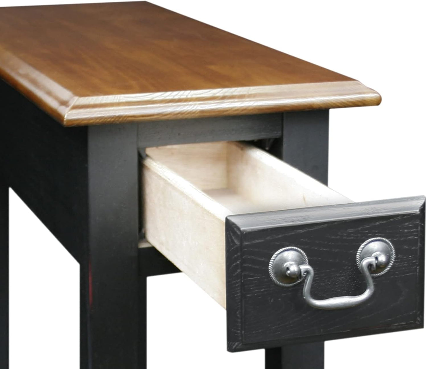 Haven Ridge Narrow Solid Wood Side Table with Drawer and Shelf, Medium Oak Brown and Slate Black, Perfect for Living Rooms, Bedrooms, and Small Spaces – Leick Home, 9017-SL