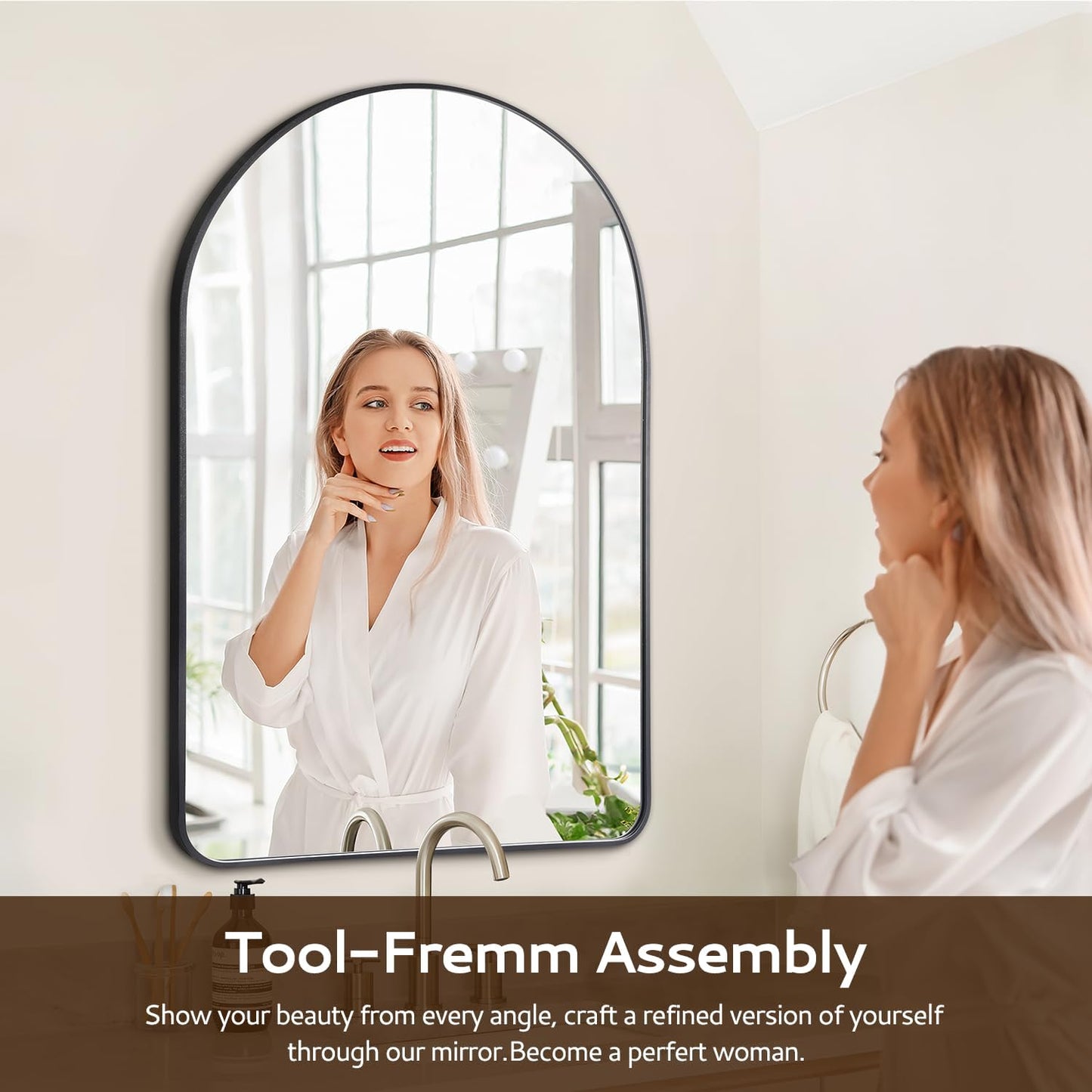 Arched Wall Mirror 24"X36", Black Bathroom Vanity Mirrors for Over Sink, Modern Farmhouse Mirror Wall Mounted, Curved Arch Design for Bedroom, Living Room & Home Decor