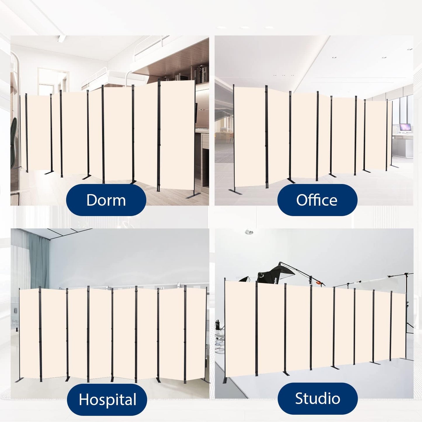 Room Divider and Folding Privacy Screens, Large 8 Panel Room Divider Wall Screen for Room Separtition, Partition Room Dividers Panel, Portable Fabric Wall Divider Room Separator for Office, School