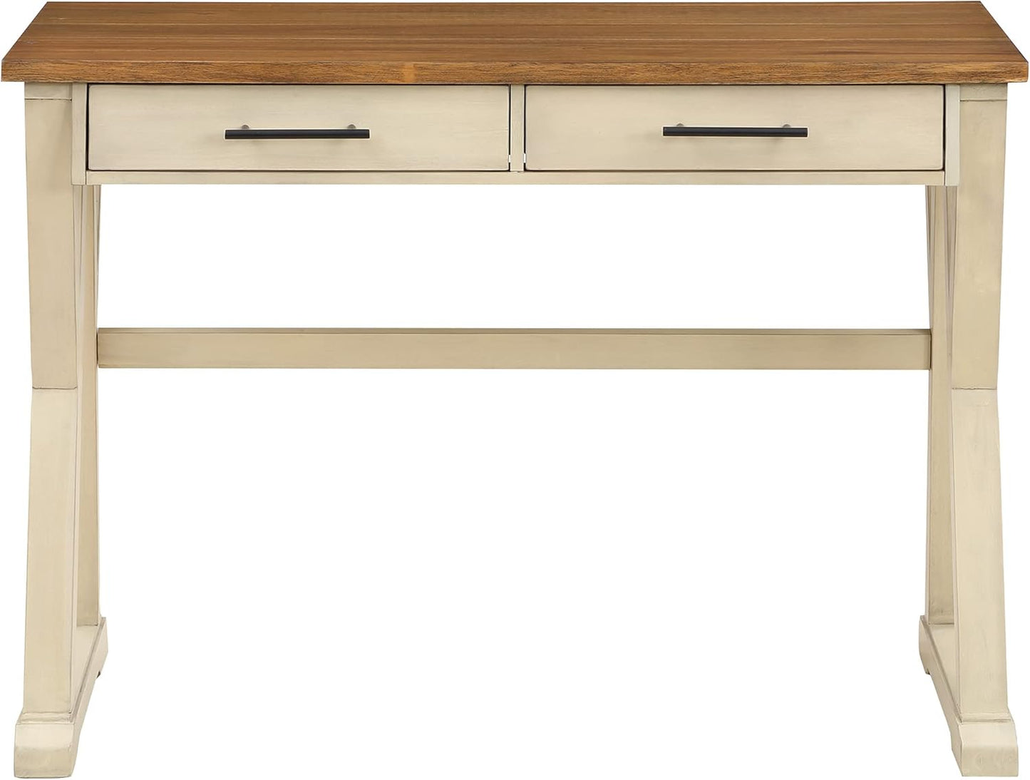 OSP Home Furnishings Jericho Rustic 42 Inch Writing Desk with 2 Drawers and Burnished Decorative Hardware, Antique White