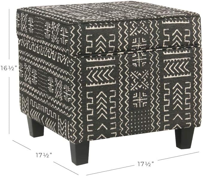 Homepop Home Decor | K7342-F2267 | Classic Square Storage Ottoman with Lift Off Lid | Ottoman with Storage for Living Room & Bedroom, Onyx, Large