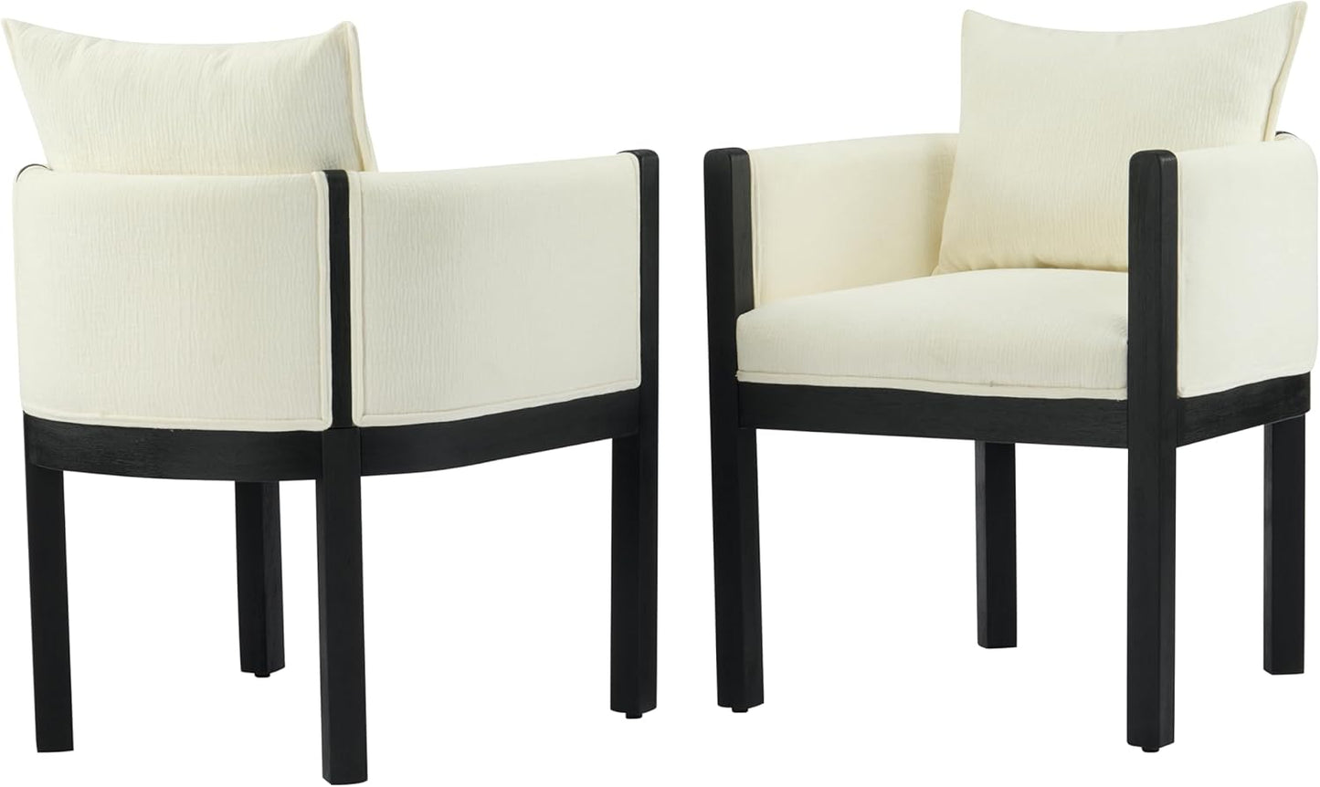 Christopher Knight Home Lucid Linen Upholstered Dining Chairs Set of 2, Rubber Wood Dining Room Chairs, Modern Armchair, Extra Seating for Dining Room, Versatile Indoor Furniture, White + Black