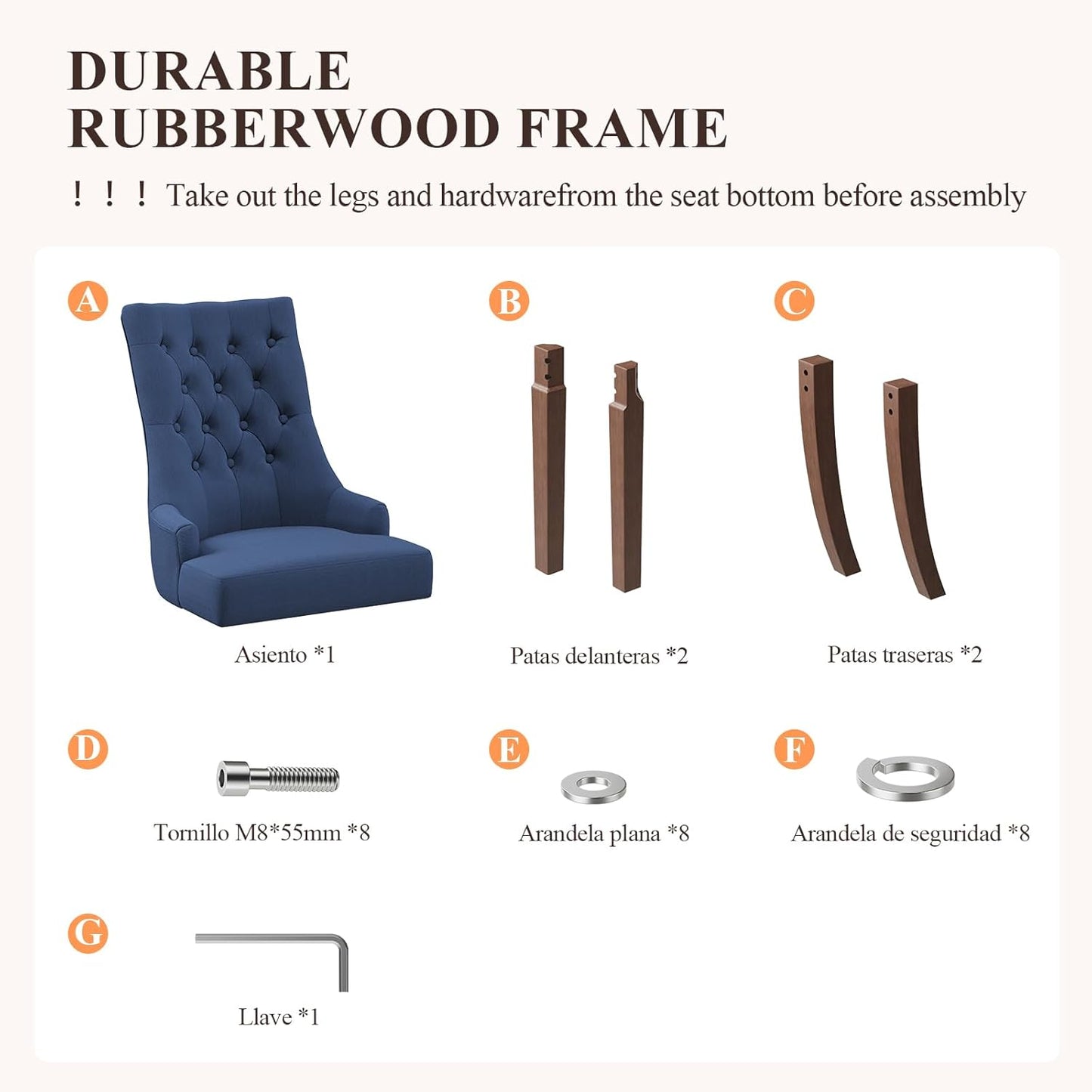 COLAMY Wingback Upholstered Dining Chairs Set of 2, Fabric Dining Room Chairs with Tufted Button, Living Room Chairs for Home Kitchen, Blue