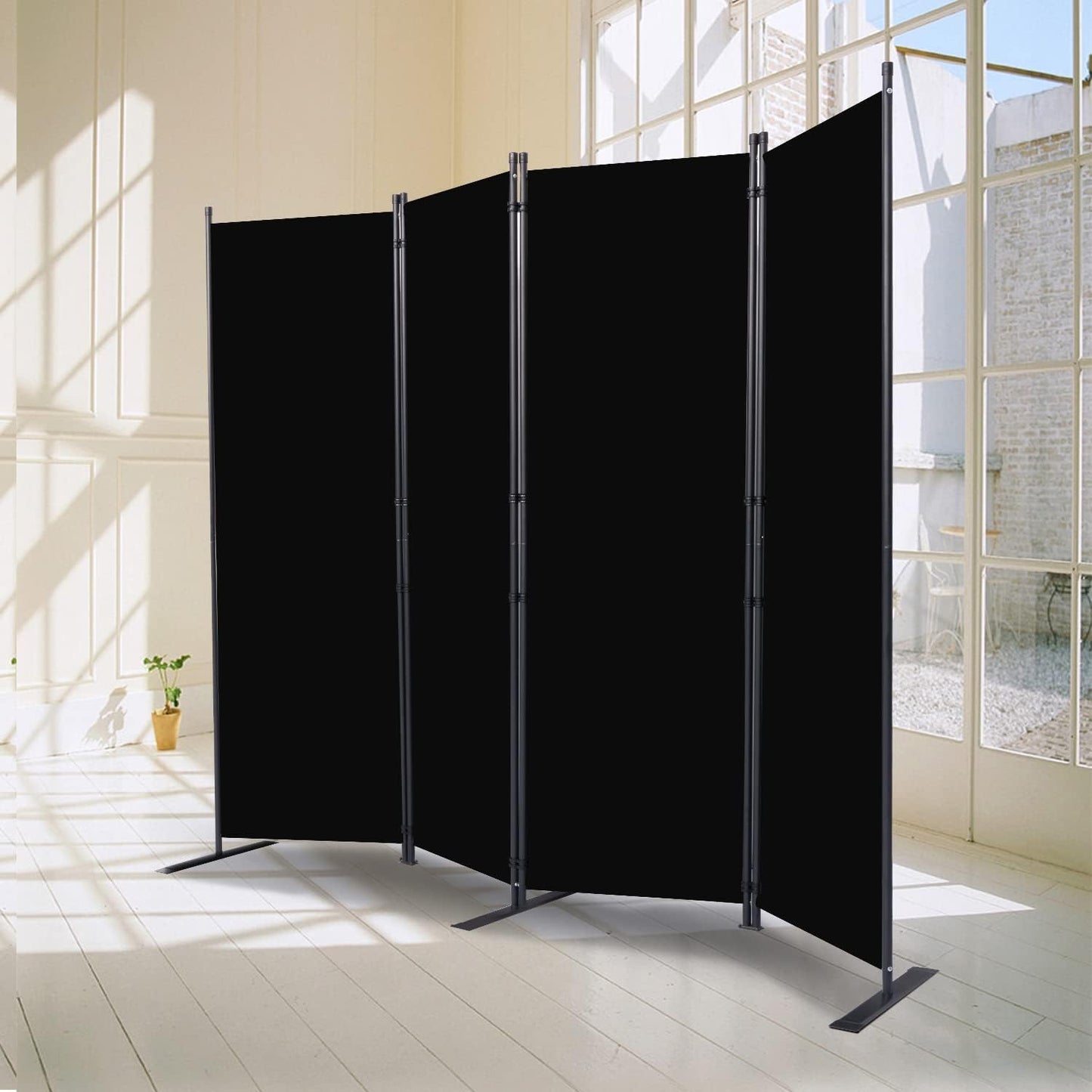 Room Divider, 4 Panel Folding Privacy Screens with Wider Feet, 6 Ft Portable Room Partition for Room Separator, Room Divider Panel 88" W X 71" H, Partition Room Dividers Freestanding,Black