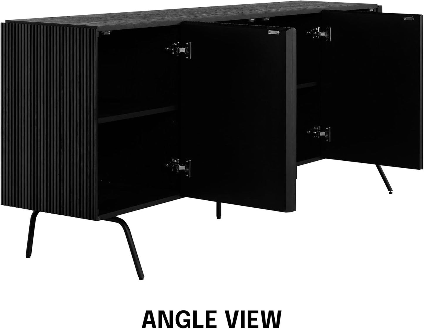 NTC Veil Modern Sideboard with 4 Doors, Buffet Cabinet with Vertical Groove Design and Metal Legs, Storage Cabinet for Living Room, and Hallway, Effortless Assembly - Burnt Black