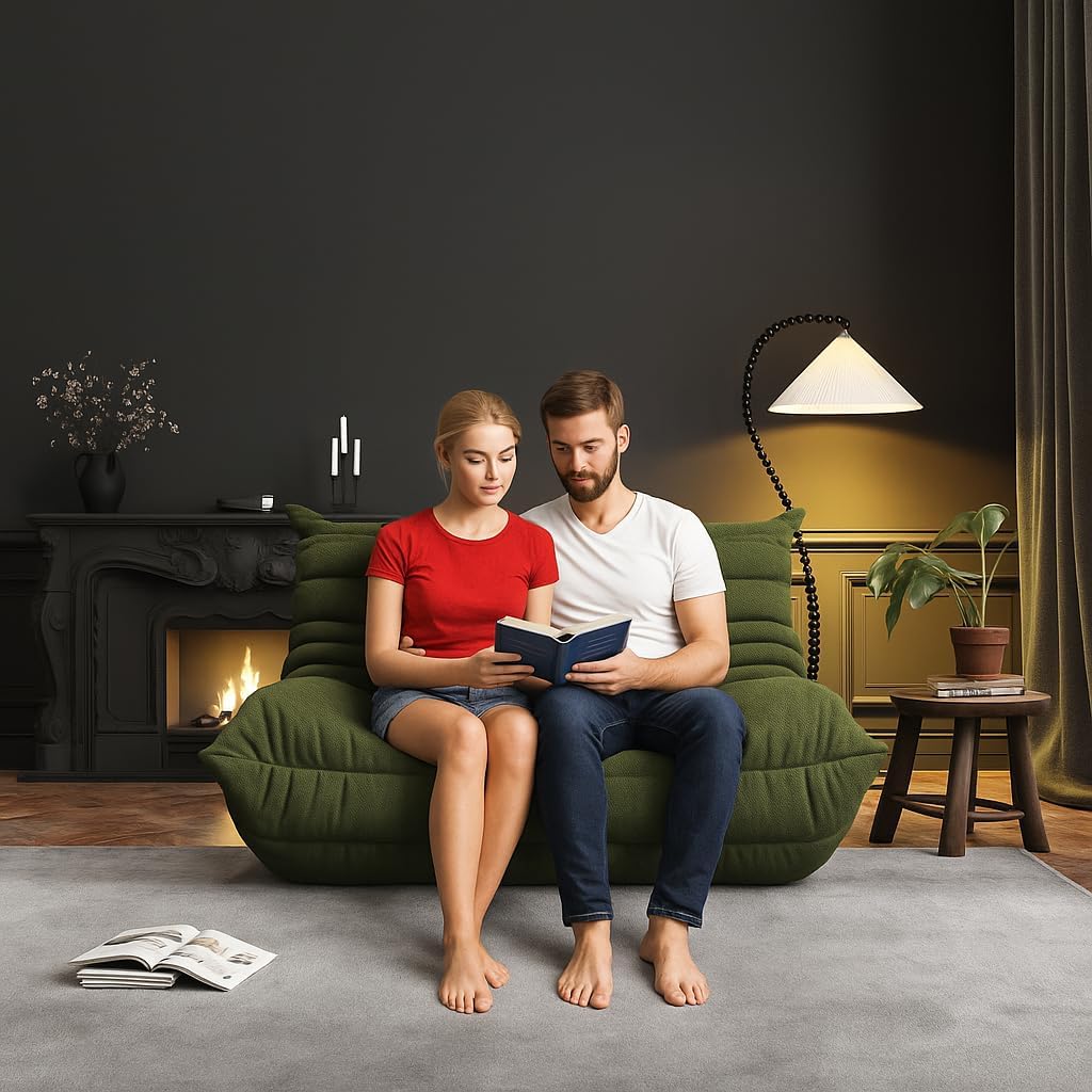 Bean Bag Chairs for Adults, Memory Foam Couch Loveseat Sofa Chair, Soft Teddy Material Cozy Comfy Reading Nook Chairs, Floor Chair for Living Room Bedroom Office(Green)