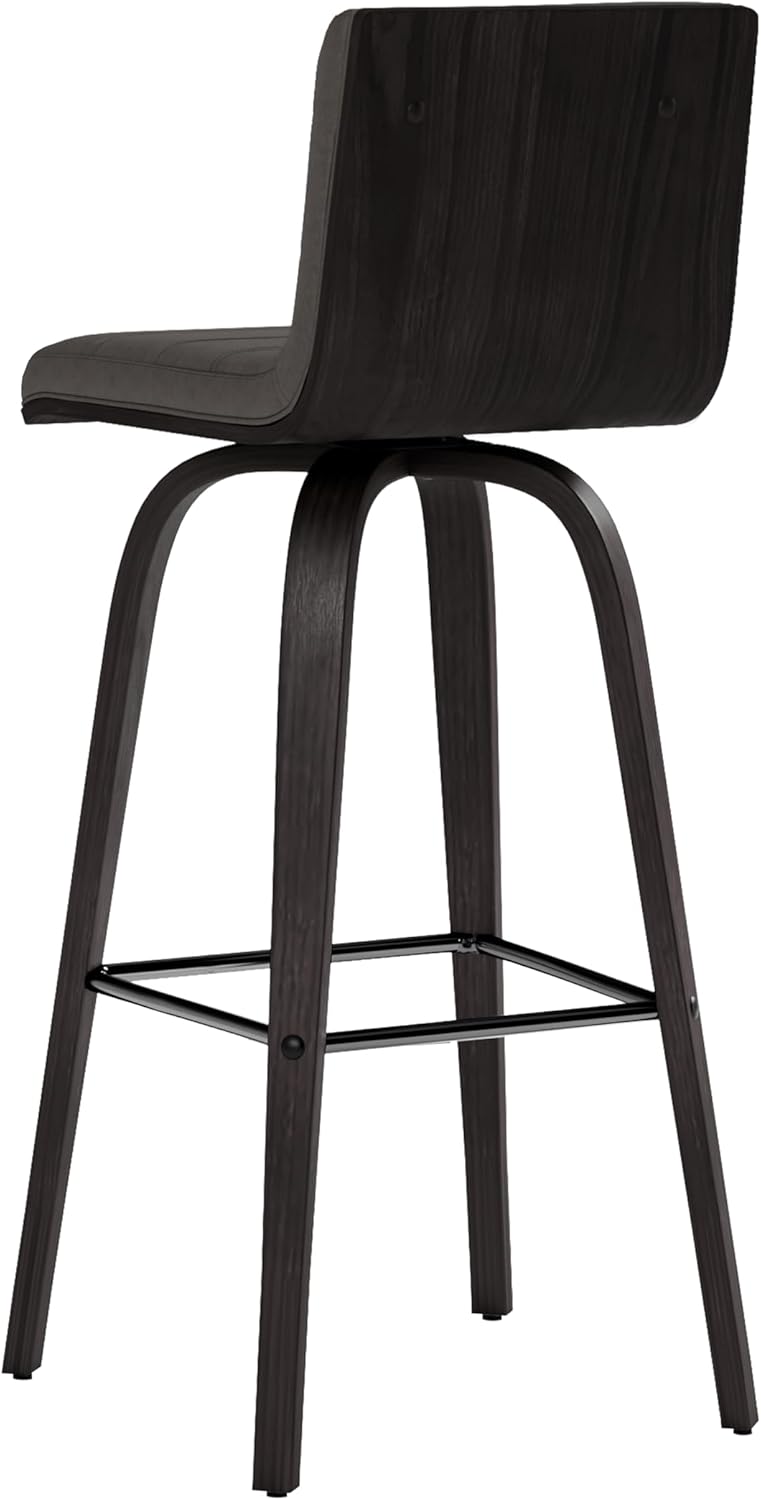 Armen Living size color options Vienna 30" Bar Height Barstool Brushed Wood Finish Faux Leather, Grey/Black