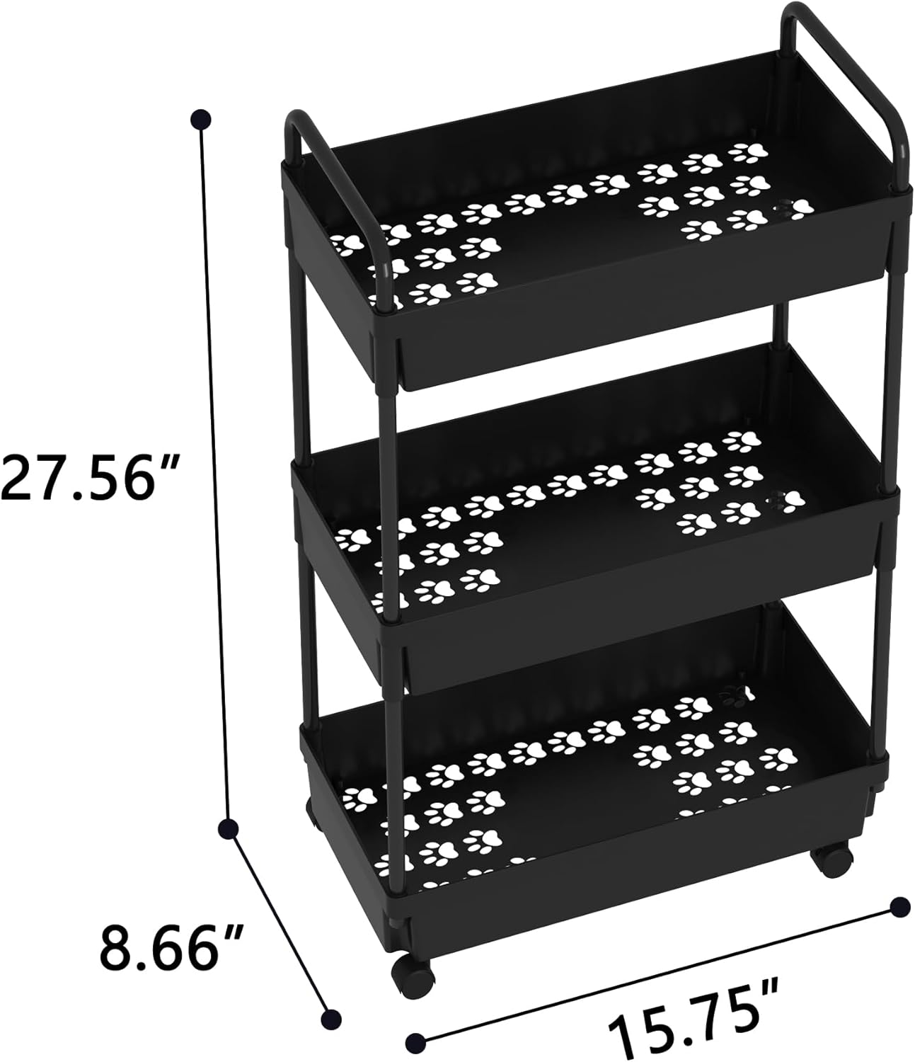 3-Tier Storage Cart,Shelf Organizer Mobile Shelving ,Utility Rolling Cart,Multifunction Movable Storage Organizer with Lockable Wheels,Black
