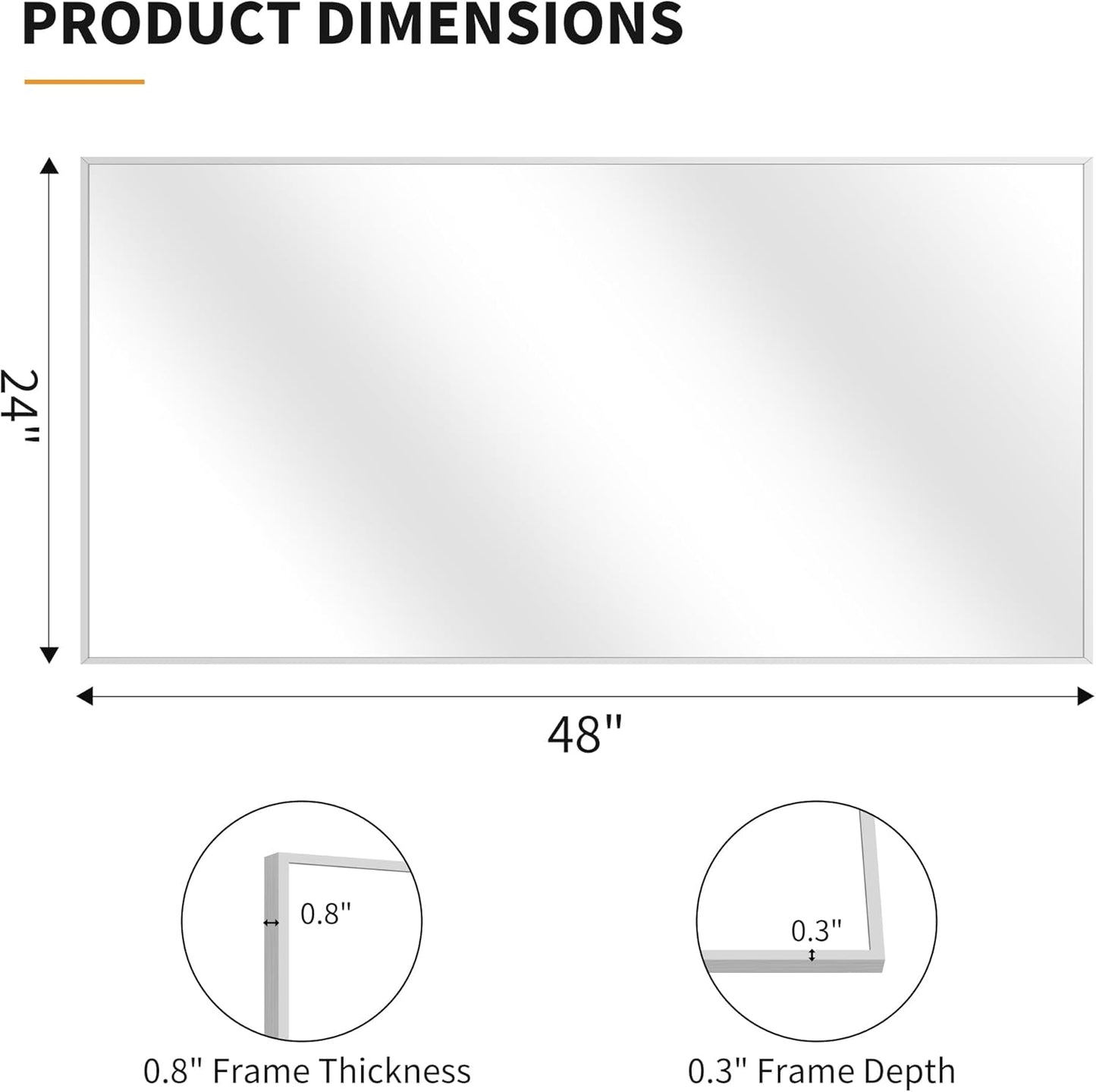 KOCUUY 24x48 Inch Large Silver Wall Mounted Mirror,Brushed Nickel Framed Rectangular Mirror for Wall Over Sink,Modern Design for Bedroom Living Room Bathroom,Functional Oversized Mirror