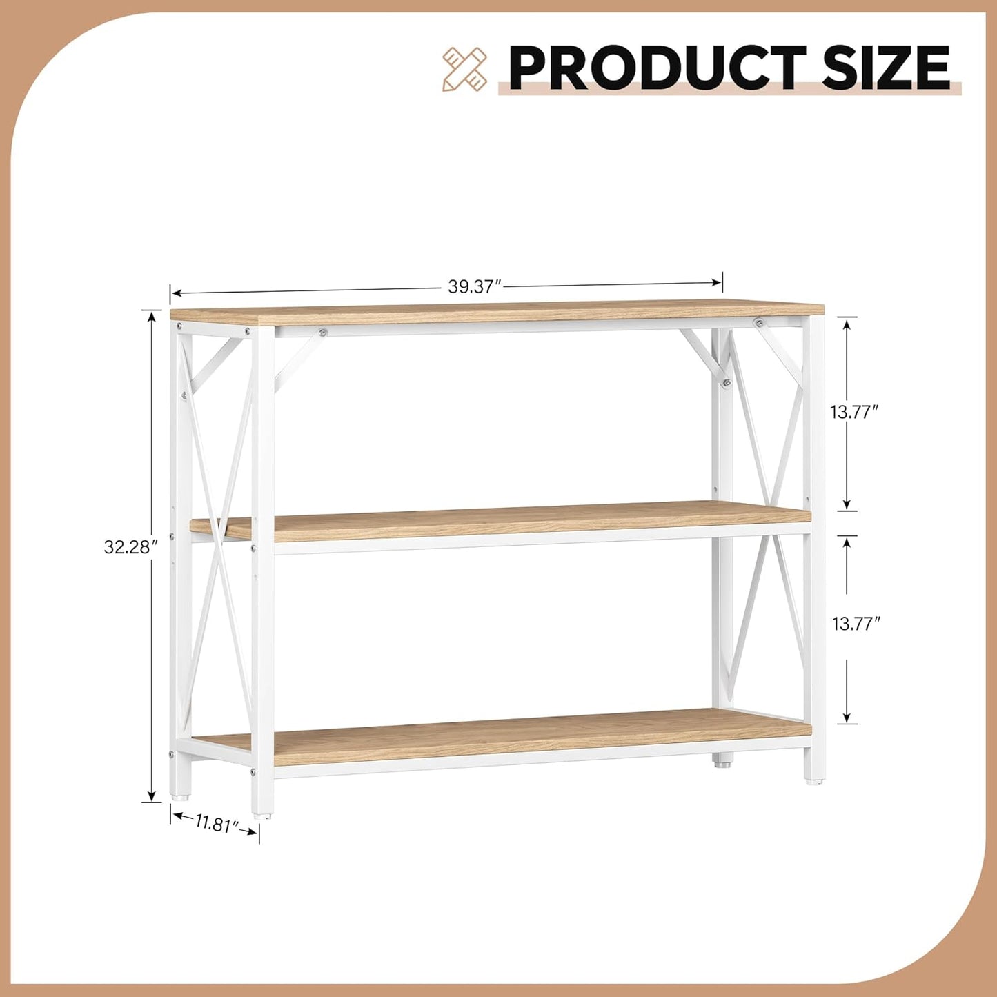 Homeiju Entry Table 40" Width, 3-Tier Entryway Table with Storage, Industrial Sofa Table with Open Shelves, Foyer Tables for Entryway, Hallway, Kitchen, Living Room and Bedroom, Light Coffee