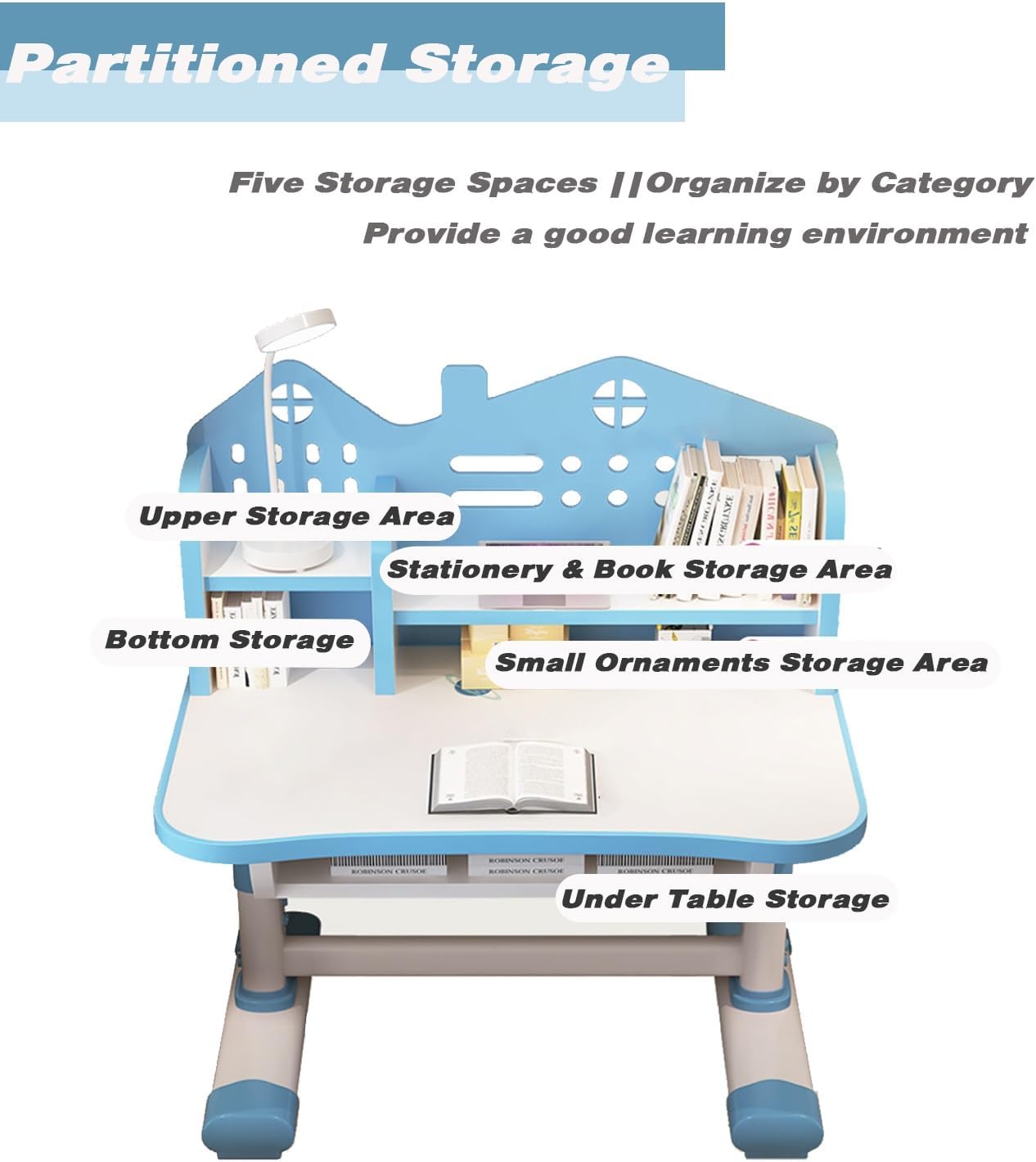 Kids' Table Chair Sets, Kids' Desks Chair, Children Study Desk Writing Table Computer Workstation With Large Storage Drawer And Bookshelf, Height Adjustable Kids Bedroom Furniture ( Color : Blue )