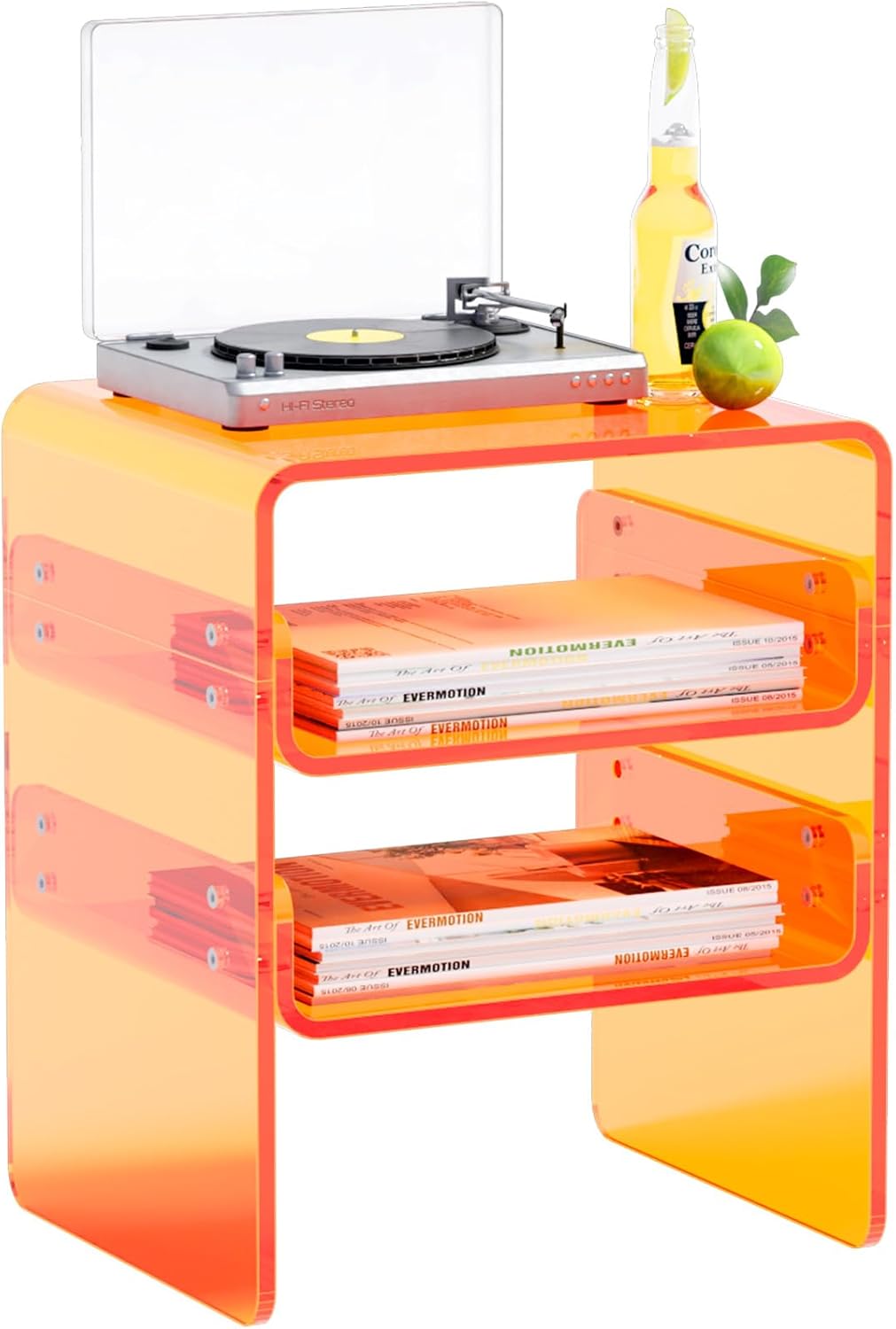 Clear Acrylic 3-Tier End Table/Nightstand – Sleek Bedside Storage with Durable Design, Perfect for Bedrooms, Living Rooms, or Modern Interiors – Ideal as a Bedside Table or Sofa Side Piece (Orange)