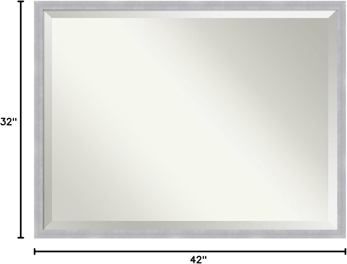 Amanti Art Silver Bathroom Mirror for Over Sink, 32x42 Grace Brushed Nickel Narrow Rectangle Vanity Mirror, X-Large Modern Frame, Hangs Horizonally and Vertically, Bathroom Wall Decor, Beveled Edge