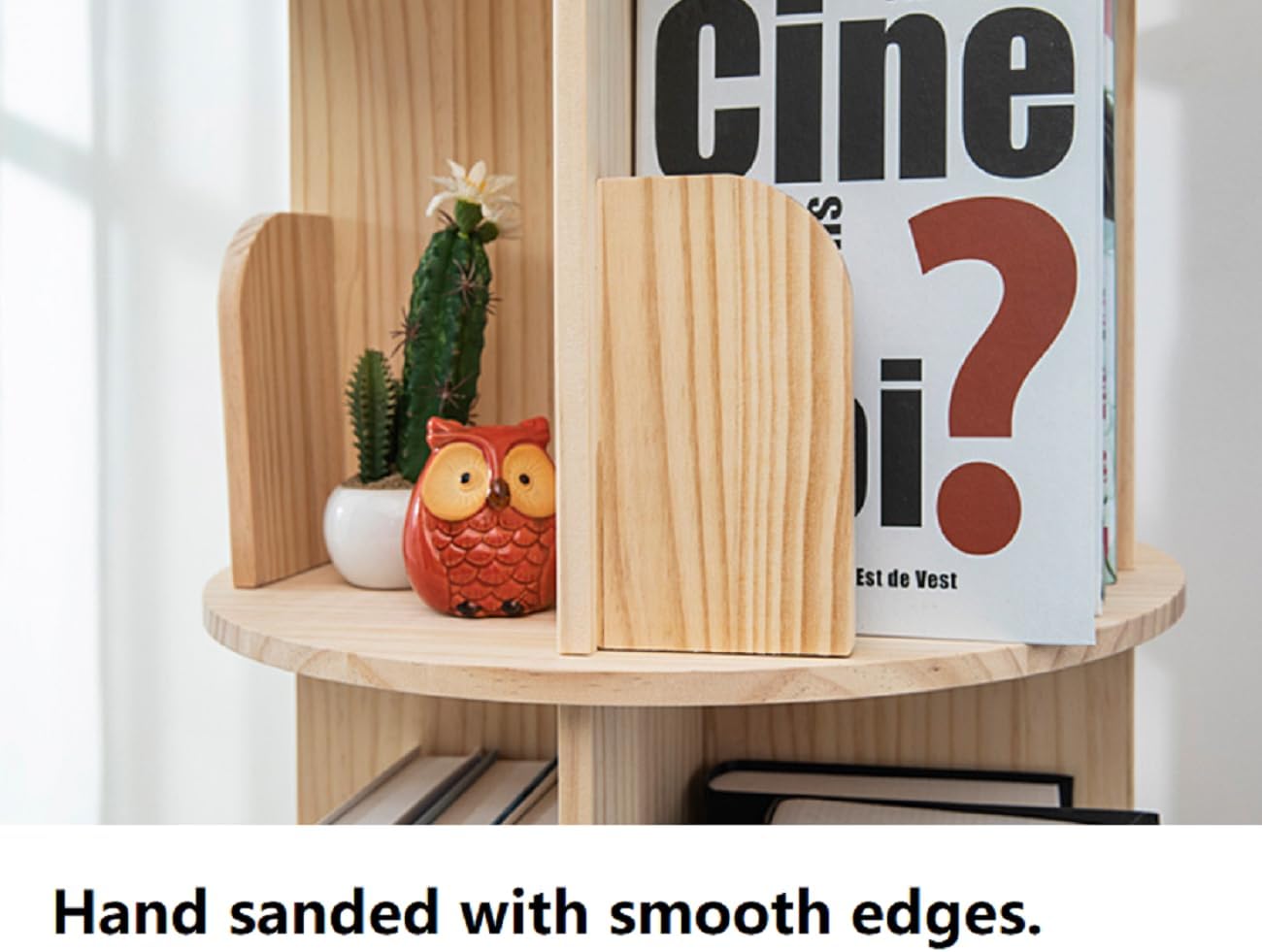 Heehee Wooden Rotating Bookshelf 360 Display Floor Standing Bookcase Storage Rack for Kids&Adults Multi-Functional Bookshelf Organizer (3-Tier)