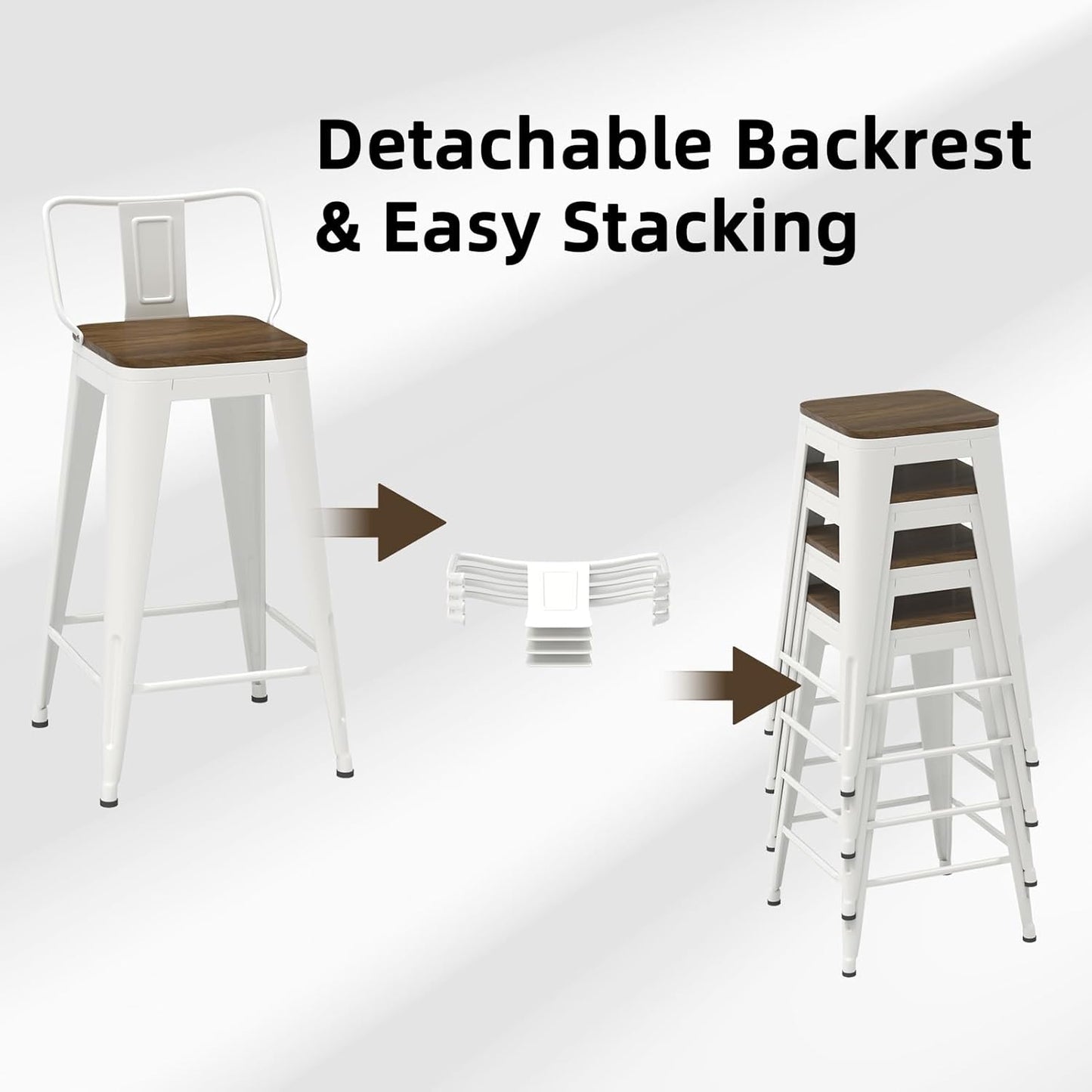 30 Inch Swivel Bar Stools Set of 4, Counter Height Bar Stools with Low Back, Metal Industrial Bar Chairs for Kitchen Island (White)