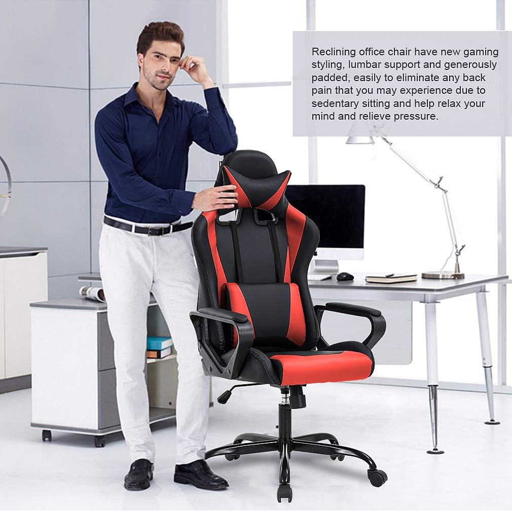 BestOffice Computer Executive Desk Office Chair with Lumbar Support Headrest For Women, Men, Red