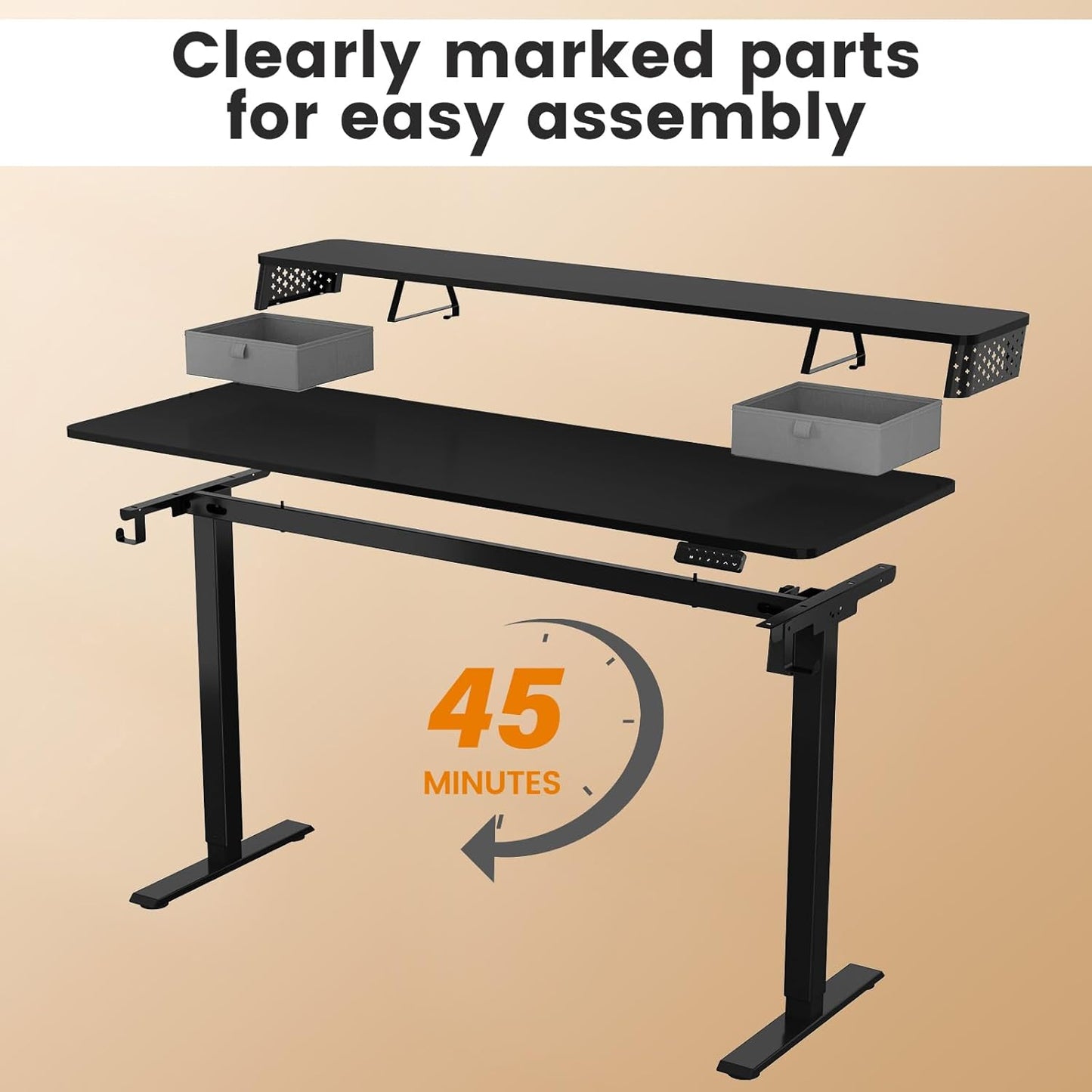 Standing Desk with Drawers and Brushless Motor,Electric Height Adjustable Desk for Walking Pad,Ergonomic Stand Up Desk for Home Office & Gaming,3 Memory Height Preset & Hooks(55" x 24",Black)