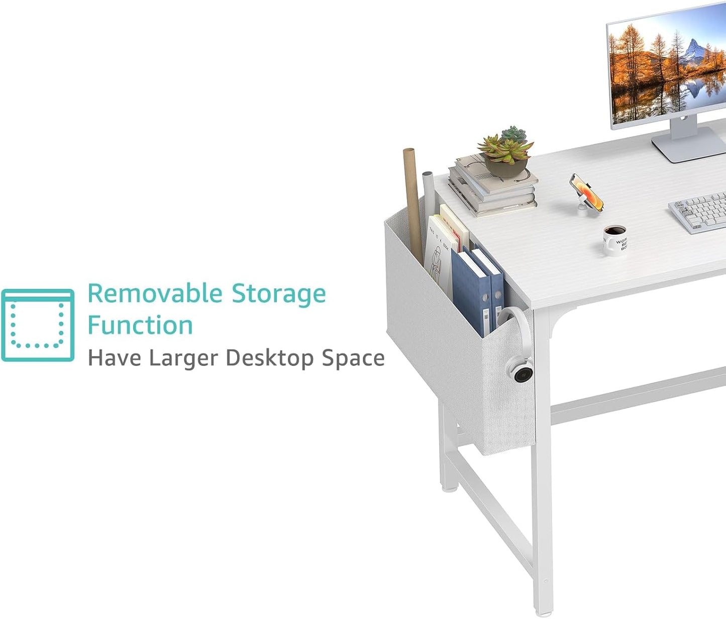 Lufeiya White Computer Desk with Drawers - 47 Inch PC Desk for Small Space Bedroom Home Office, Modern Simple Study Writing Table Desks with Storage Shelf, White