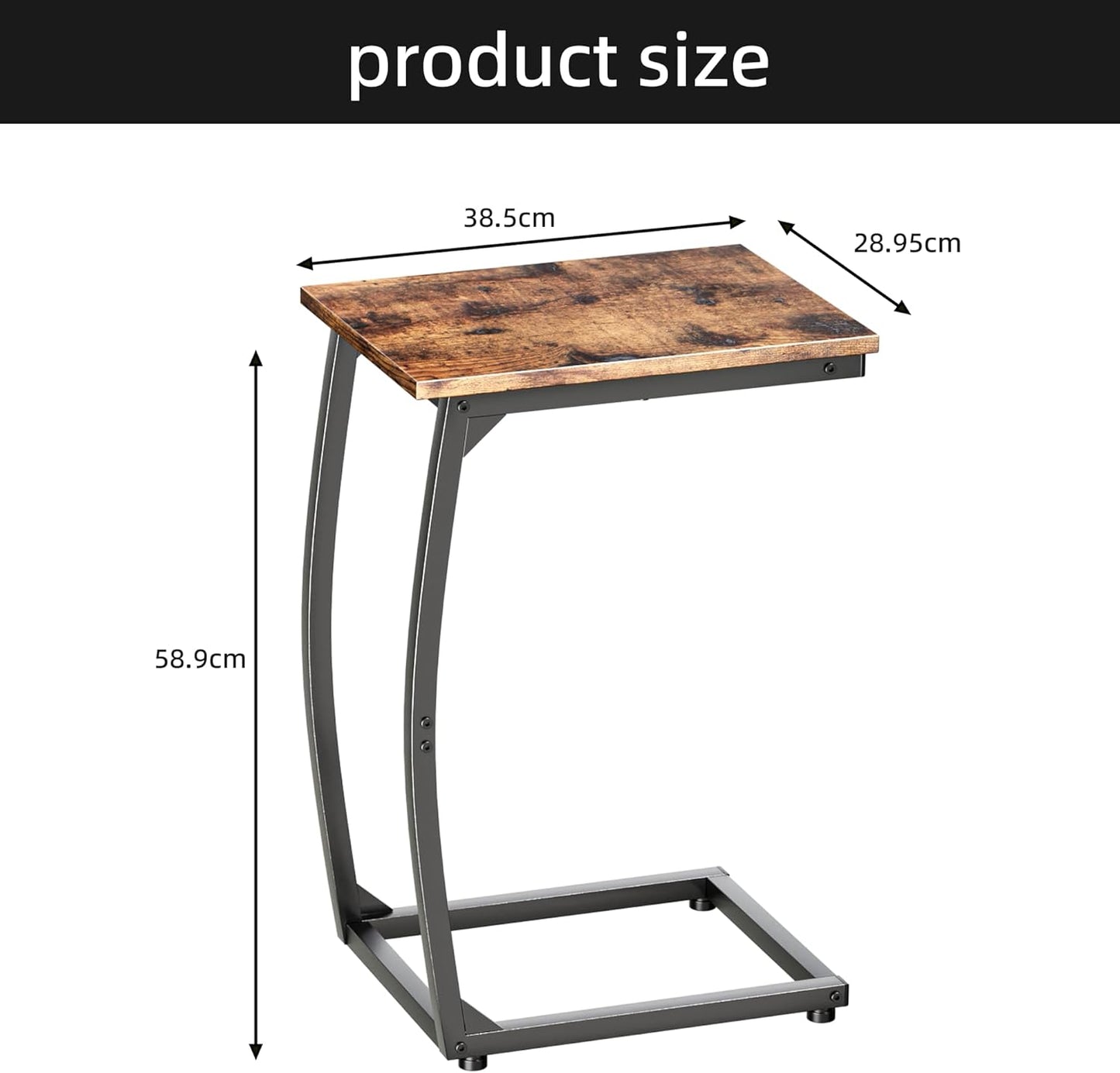 C-Shaped End-Table Set of 2 - Side Table for Couch,Curved Support Legs, Slide Under Couch Table for Sofa, TV Tray Table for Living Room Bedroom (Rustic Brown)