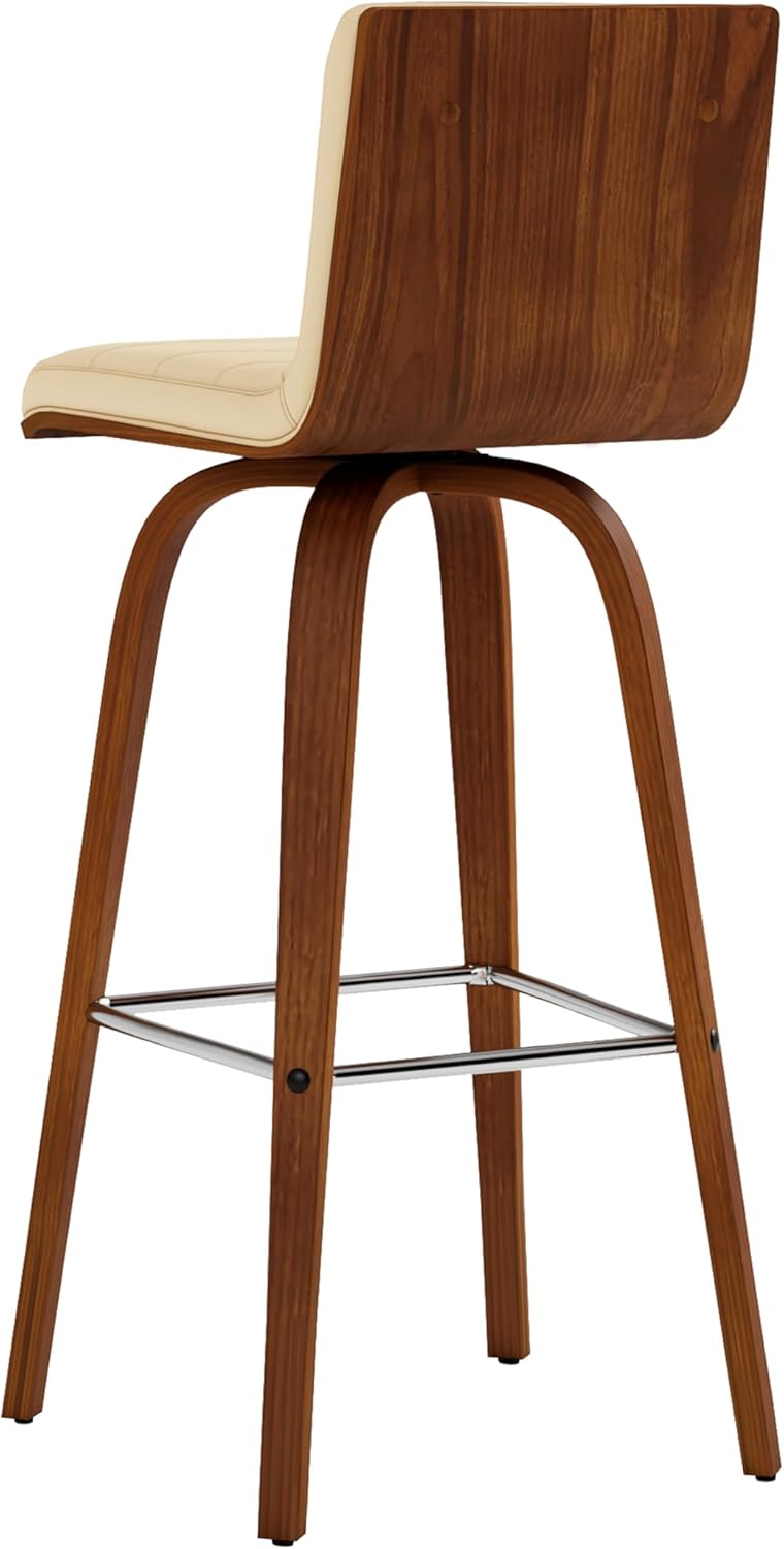 Vienna 30" Swivel Bar Stool in Walnut Wood Finish with Cream Faux Leather - Set of 4