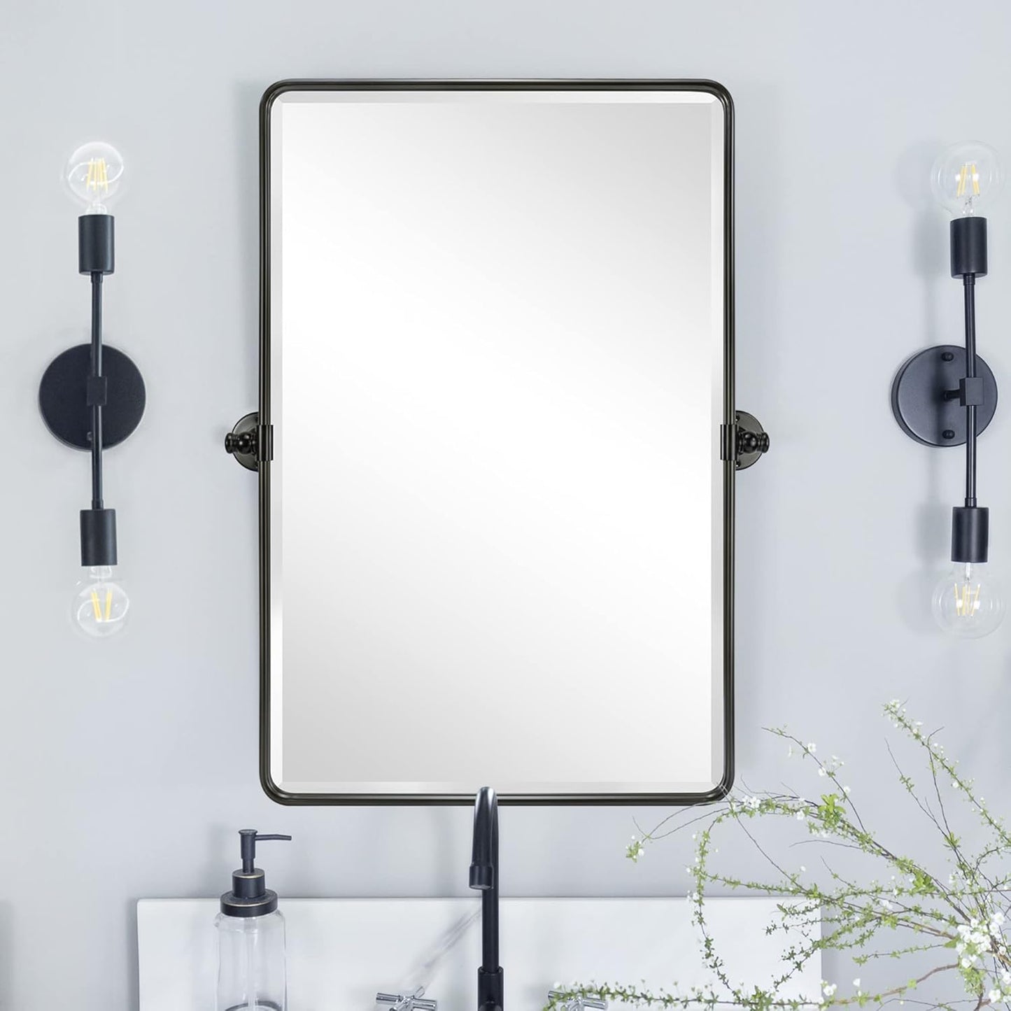 20x30'' Pivot Rectangle Bathroom Mirror Oil Rubbed Bronze Metal Framed Tilting Beveled Vanity Mirrors for Wall