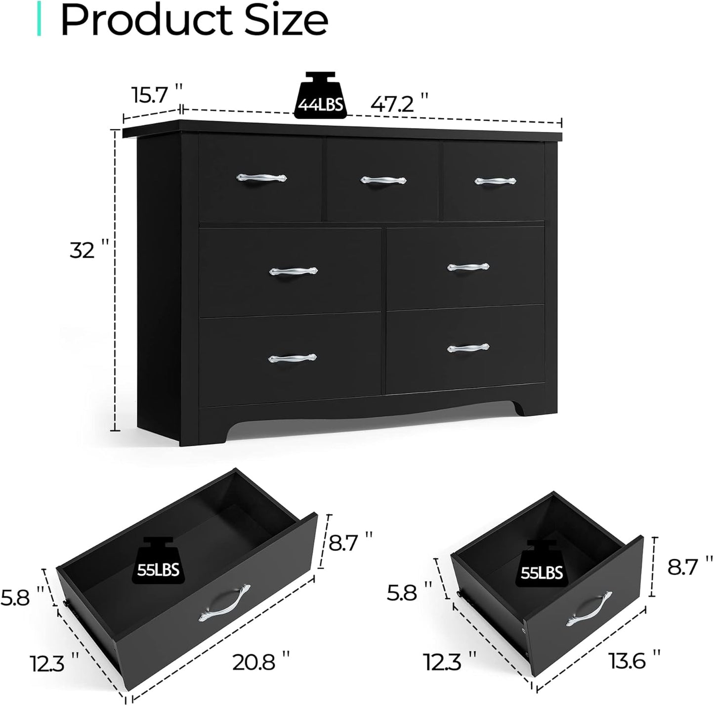 LINSY HOME 7 Drawers Dresser for Bedroom, Wood Bedroom Dresser Modern Drawer Chest, 7 Chest of Drawer, Tall Dresser for Closet, Dressers Organizer for Living Room, Closet, Hallway