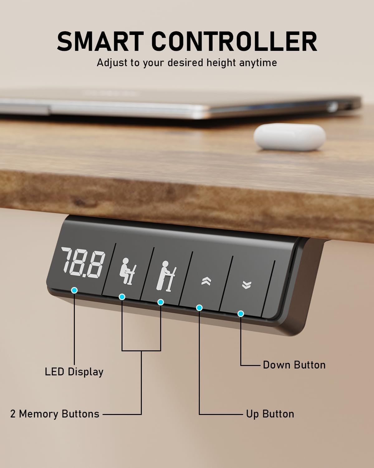 Standing Desk, Large Height Adjustable Electric Stand up Desk, 55 x 24 Inches Sit Stand Home Office Desk, with Splice Board, Black Frame/Rustic Brown Top